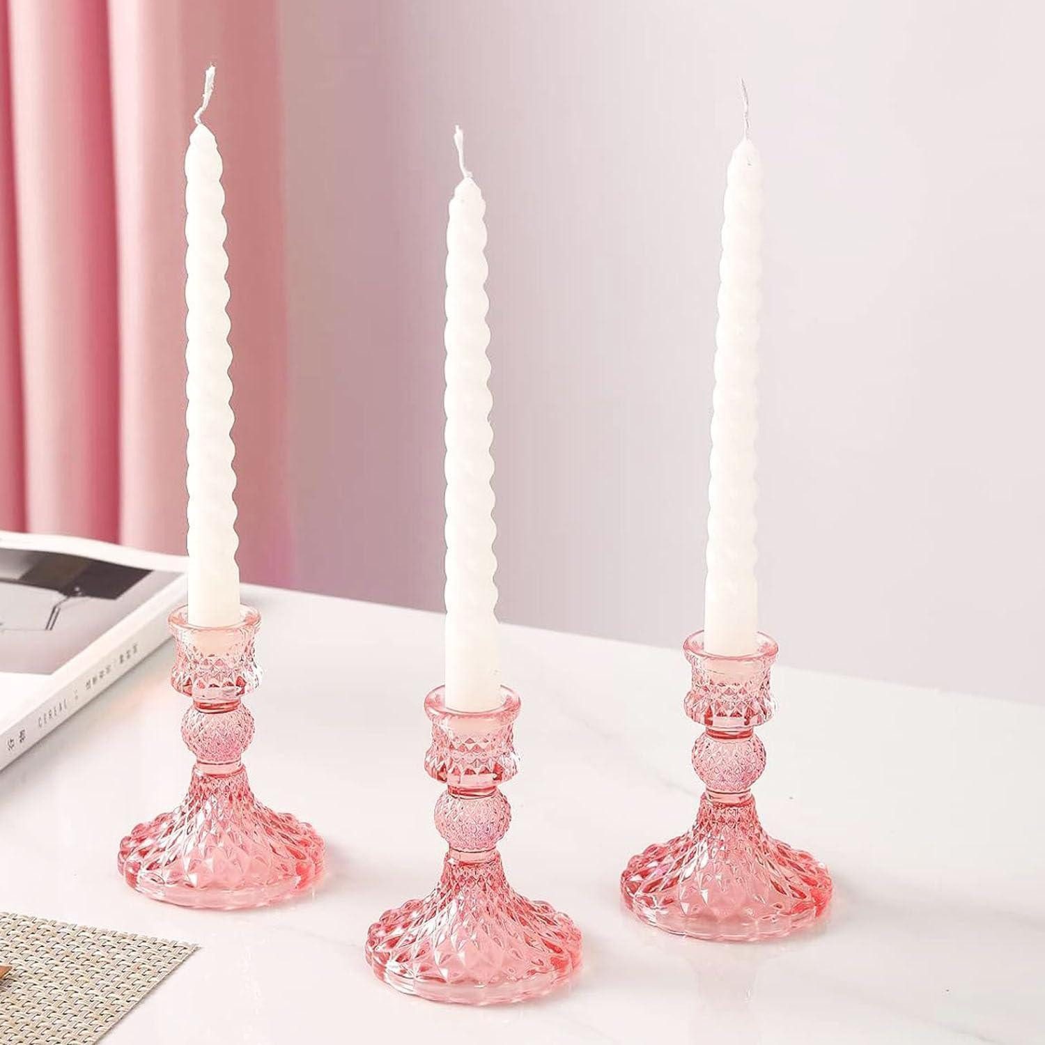 LuxusKollektion Tischkerzenhalter Glaskerzenhalter Rosa 3er Set (3 St)