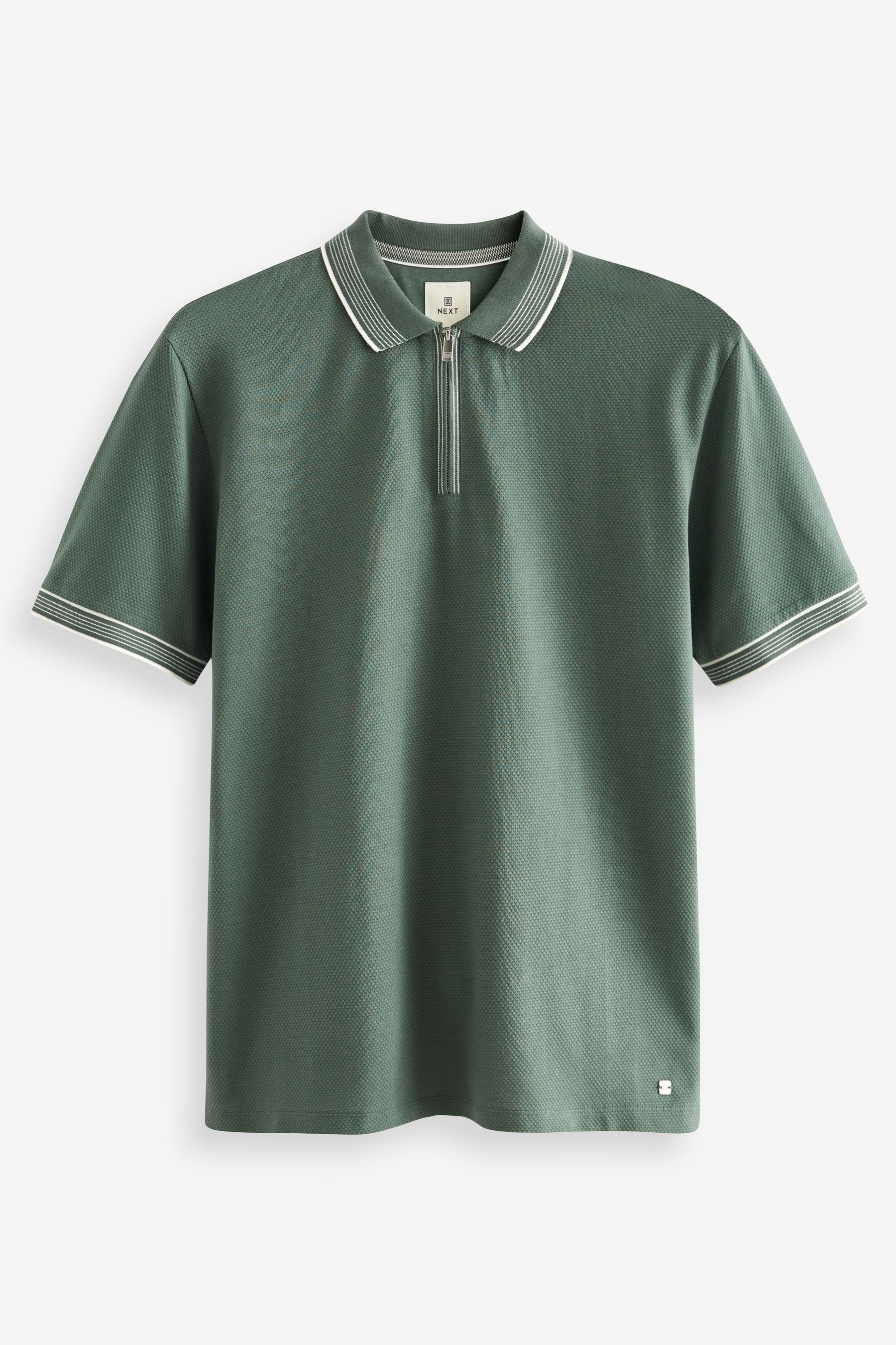 Next Poloshirt Strukturiertes Polo-Shirt (1-tlg) Sage Green Tipped