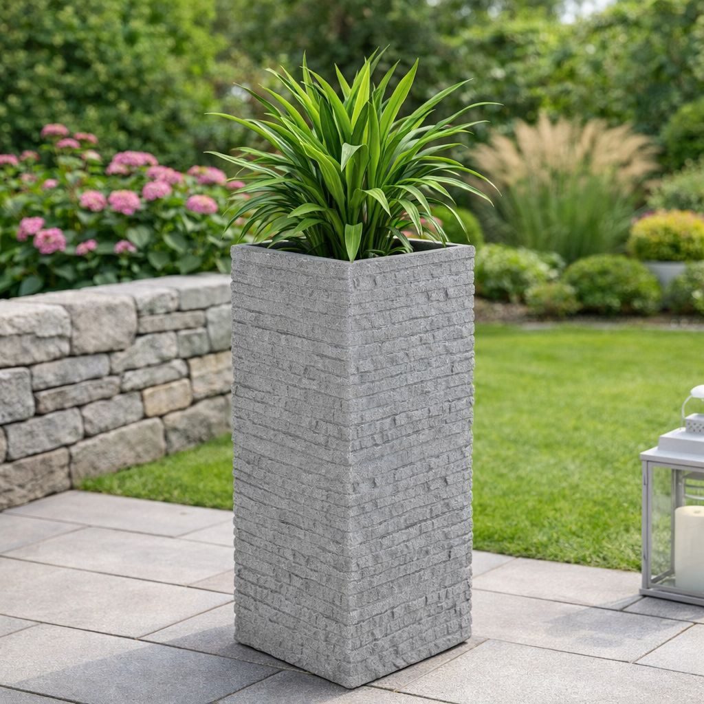 sesua Blumentopf Ziegel-Säulentopf grau Pflanzkübel Pflanztopf Blumenkübel 26x26x60cm
