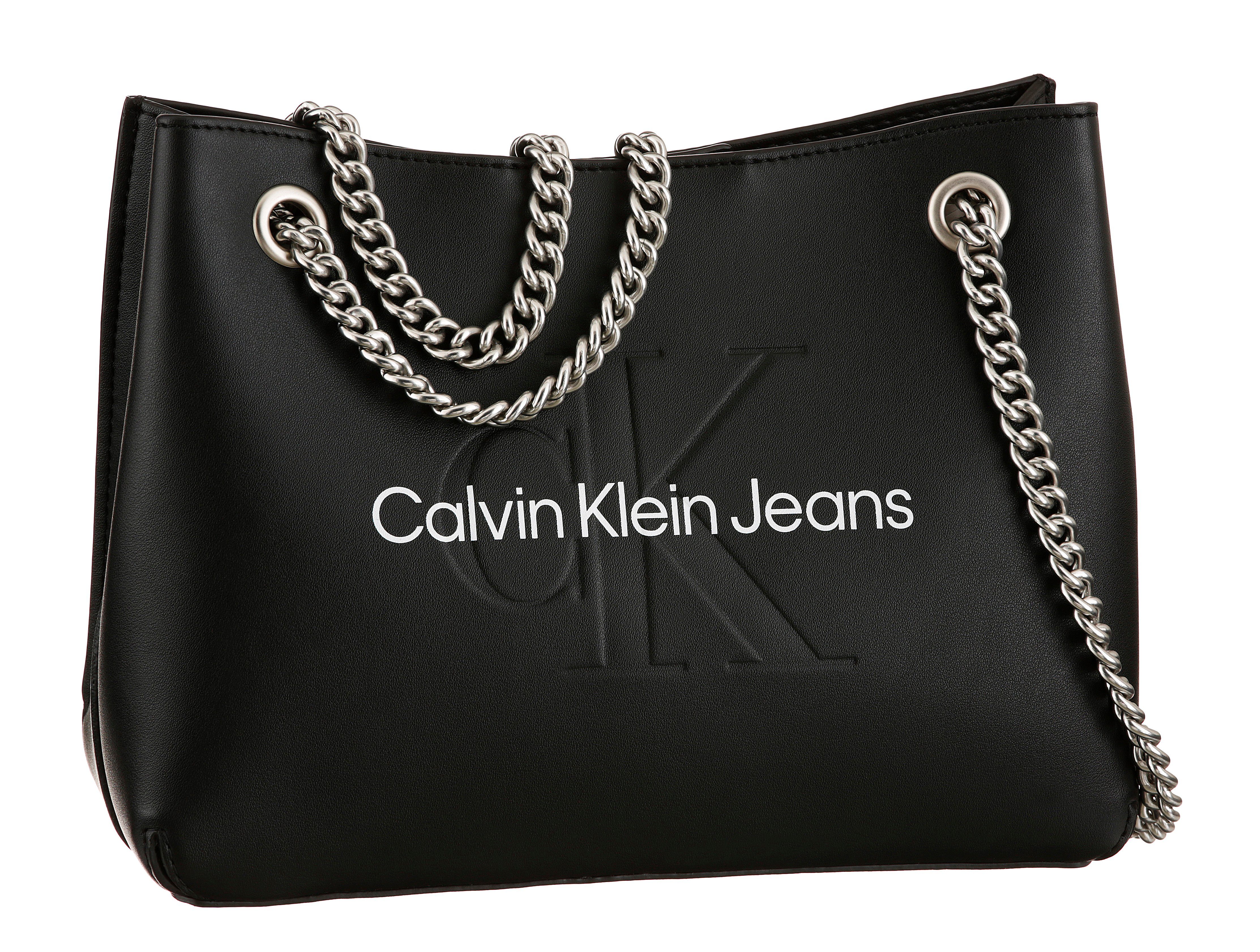 Calvin Klein Jeans Schultertasche »SCULPTED SHOULDER BAG MONO«, mit  silberfarbenen Ketten Details