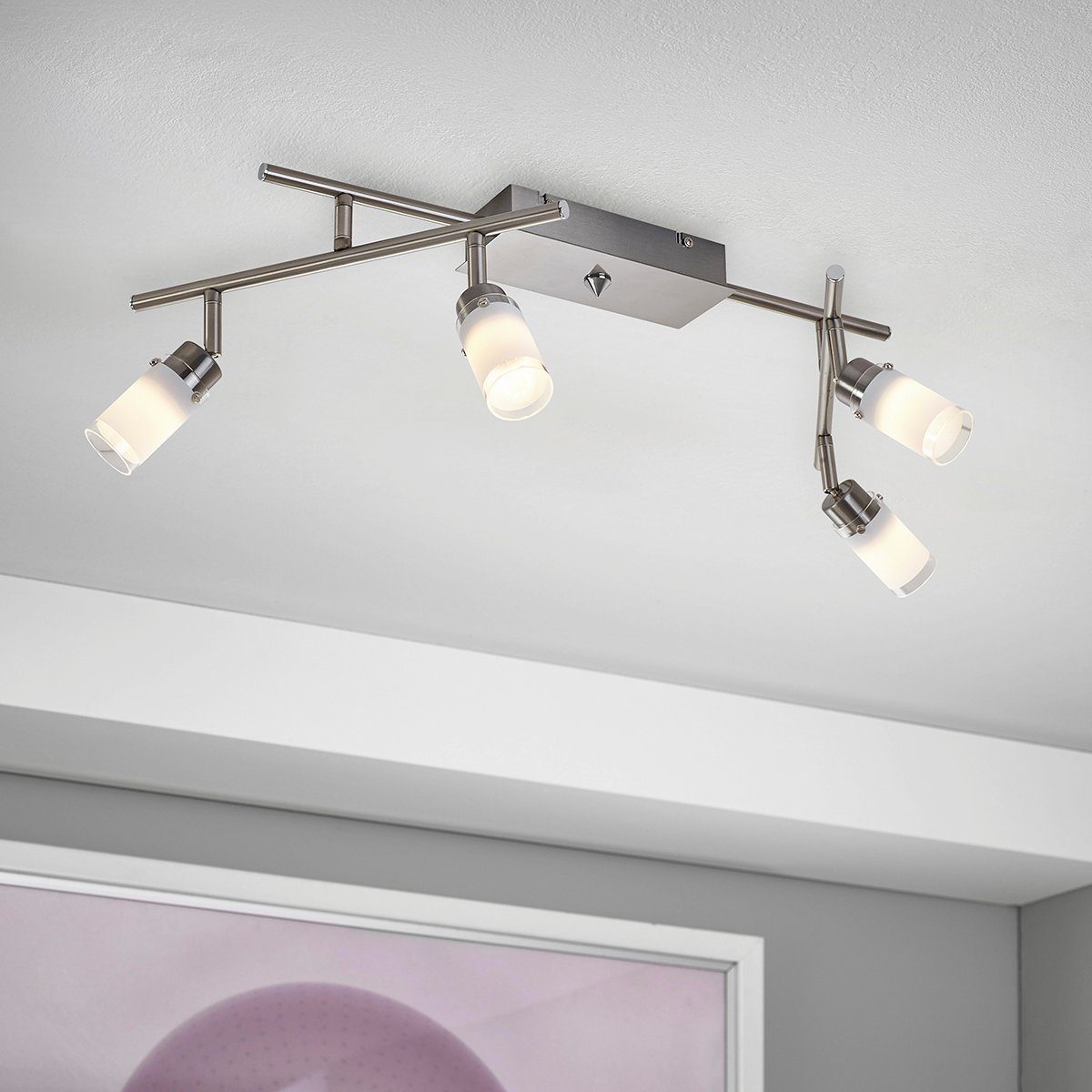 MeLiTec LED Deckenleuchte D122, warmweiß, nickel matt zwei Arme und vier Spots