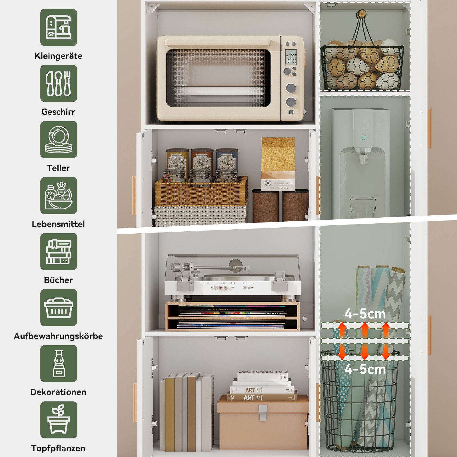Puluomis Küchenwagen Servierwagen Buffet mit Mikrowellenablage, Rollen mit Bremsen 90x40x97, Küchentrolley Küchekommode Küchenschrank Sideboard