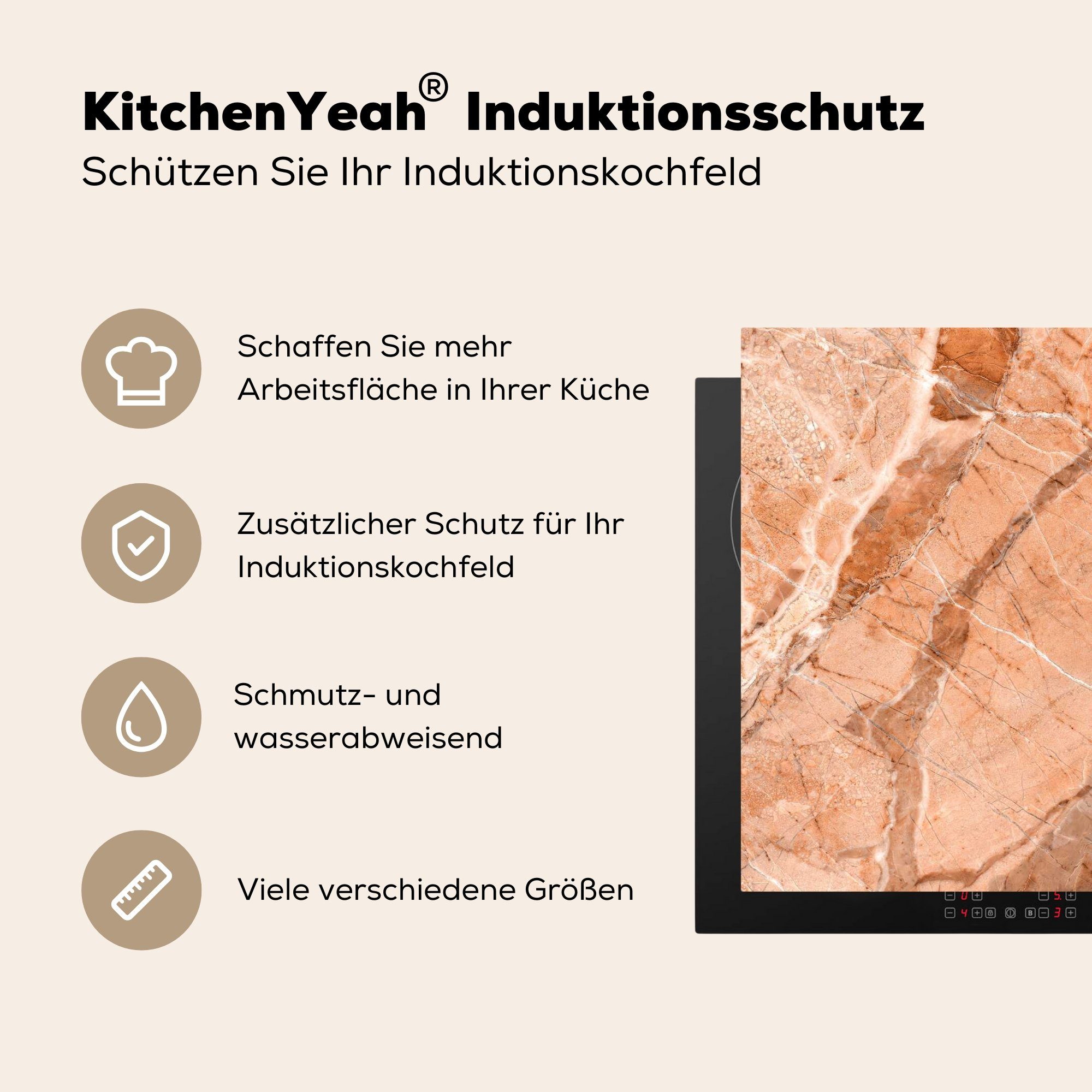 MuchoWow Herdblende-/Abdeckplatte 70x52 Arbeitsfläche Granit - Ceranfeldabdeckung (1 - Mobile nutzbar, tlg), Kristall, cm, Orange Vinyl