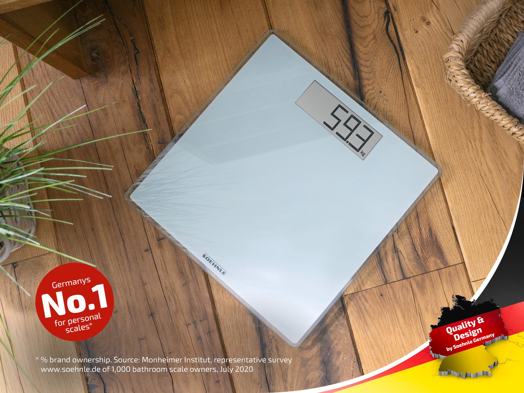 Soehnle Personenwaage Style Sense Comfort 100, 1-tlg., LCD-Anzeige, flaches Design, bis 180kg, kg/lb/st, inkl. Batterien