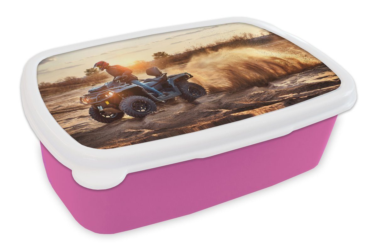 Snackbox, Mädchen, Erwachsene, Kunststoff Brotdose Rennen Kunststoff, Kinder-Quad Düne, Kinder, rosa - Lunchbox (2-tlg), - für MuchoWow Brotbox