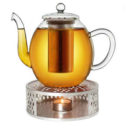 Creano Teekanne »Creano Teekanne aus Glas 1,5l + ein Stövchen aus«, (Set, 1 Teekanne, 1 Stövchen, 1 Deckel)