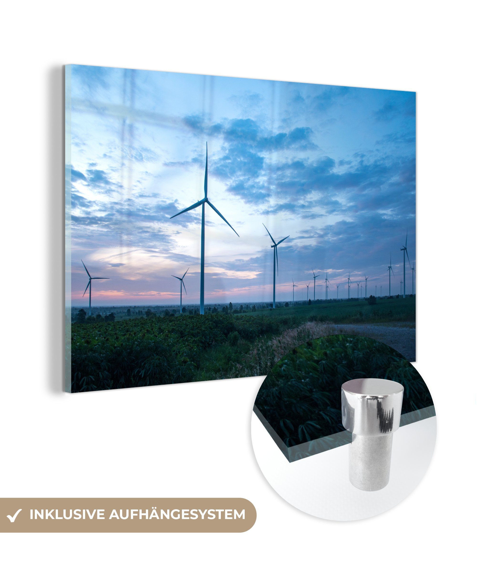 Strom, Schlafzimmer Windmühlen (1 erzeugen MuchoWow Wohnzimmer Acrylglasbilder Diese & bei Acrylglasbild St), Sonnenuntergang