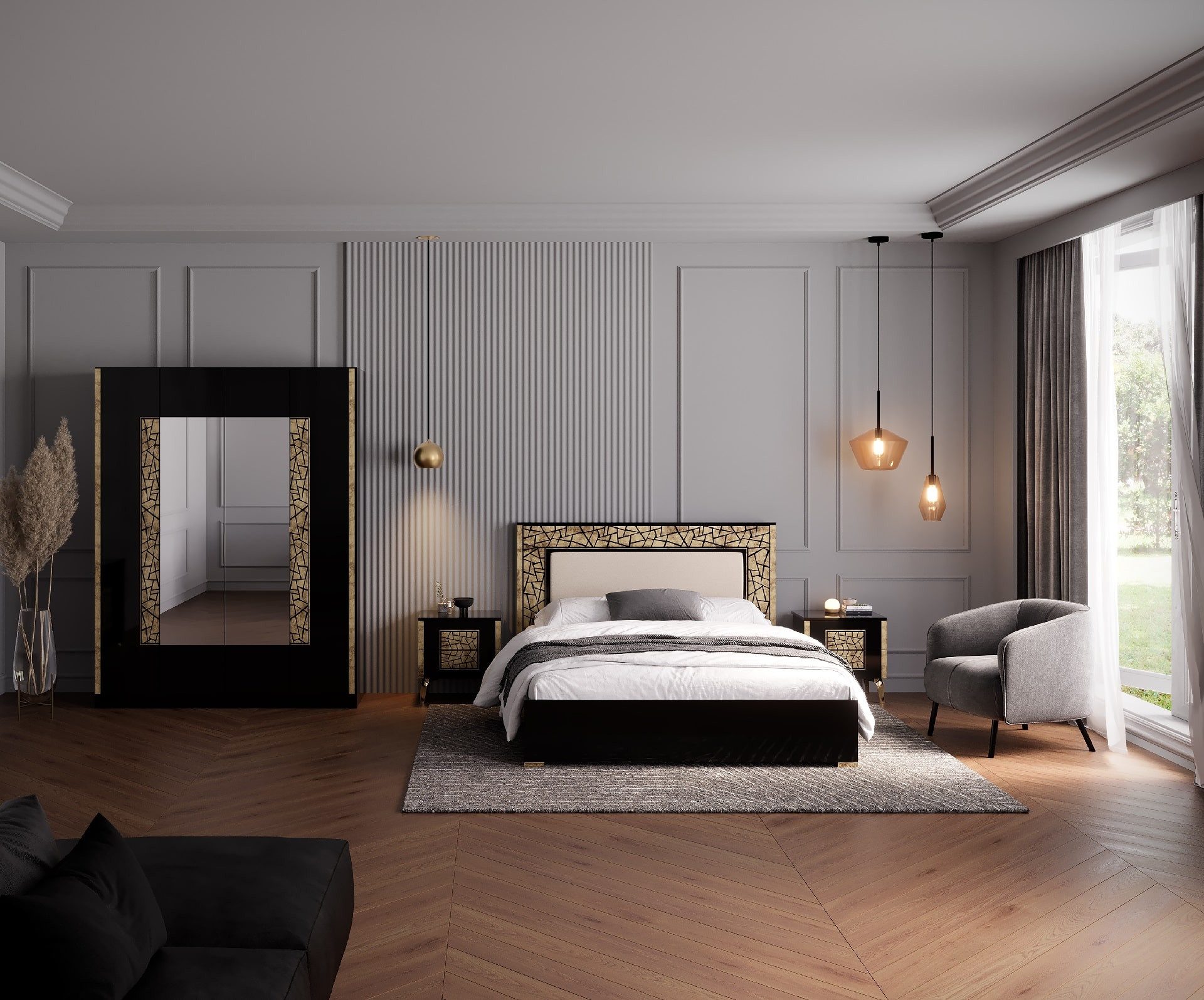 Interdesign24 Schlafzimmer-Set Stella, (4-Teilig, in Schwarz/Gold günstig online kaufen