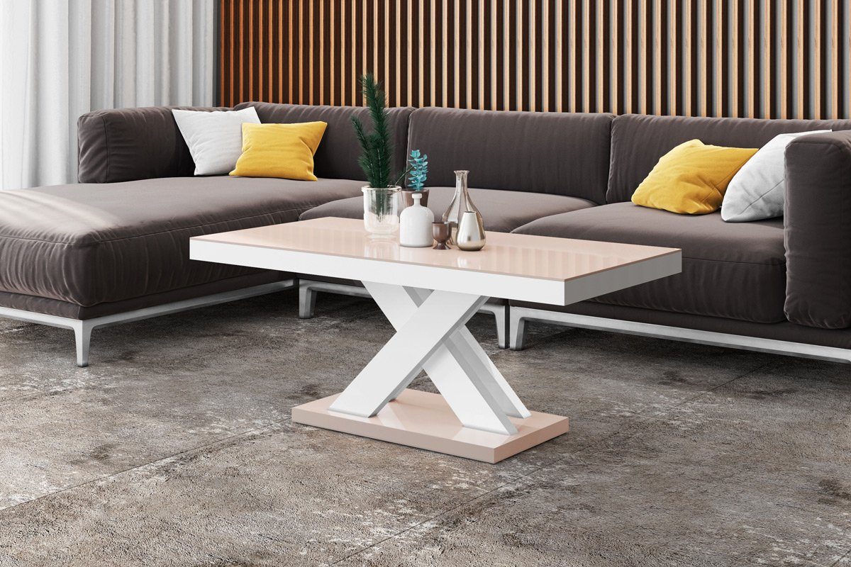 designimpex Couchtisch Design XLU-888 Cappuccino / Weiß Hochglanz Tisch Wohnzimmertisch