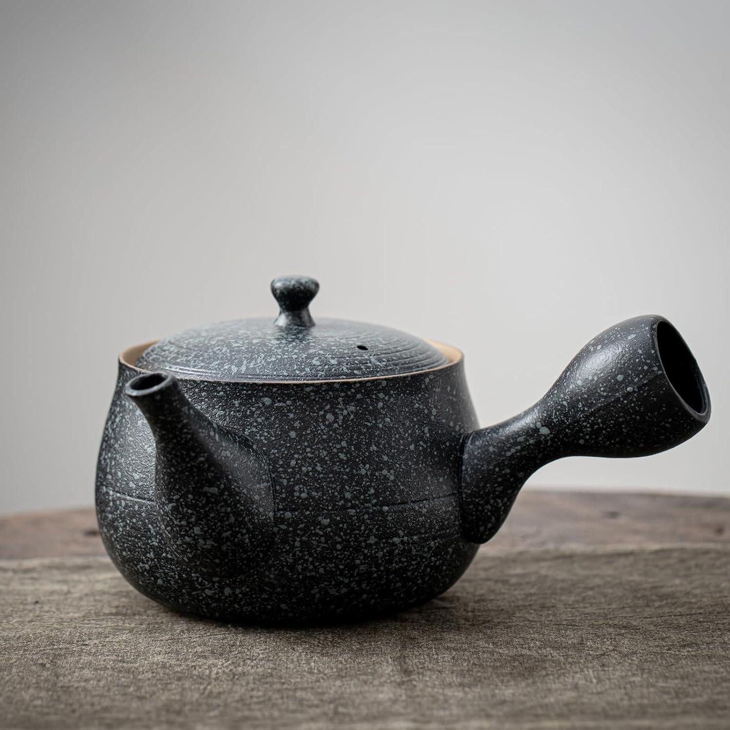 LuxusKollektion Teekanne Teekanne Keramik Kyusu Steinglasur-Kohlengrau Holzkohle-grau+