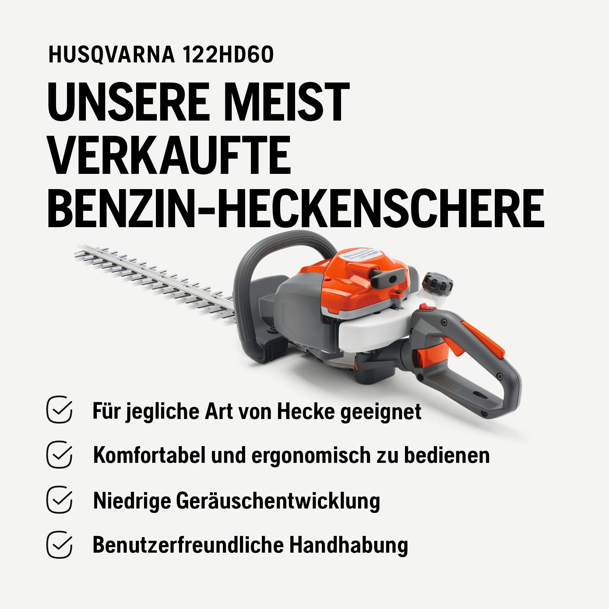 Husqvarna Benzin-Heckenschere 122HD60, 21,7-cm³-Motor, 59-cm-Dual-Action-Messer, LowVib-Vibrationsreduzierung