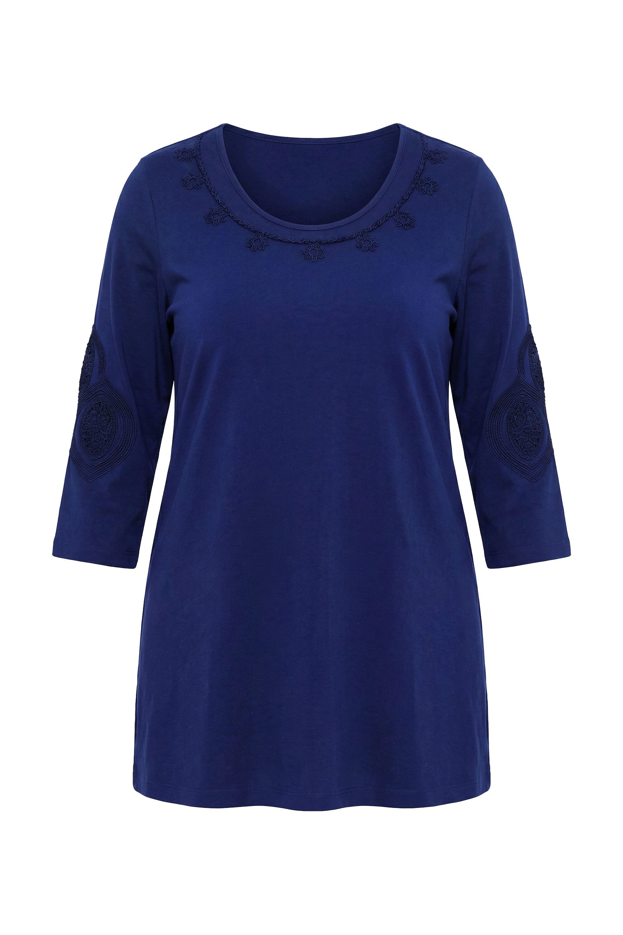 Ulla Popken Longshirt Longshirt bestickter Rundhalsausschnitt 3/4-Arm