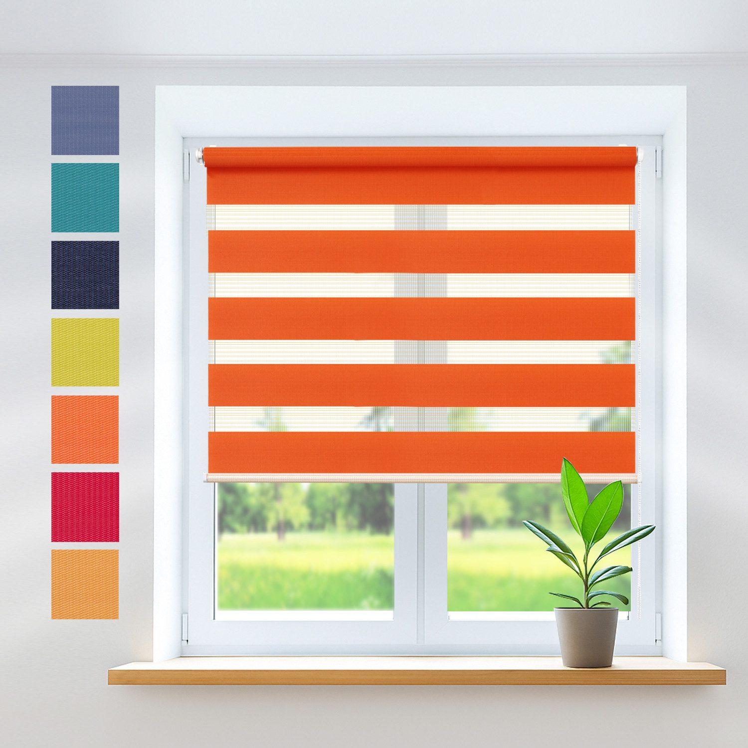 Doppelrollo COR Rollo ohne Bohren 50x150 cm, orange, Rikmani, Klemm- oder Schraubmontage, Moderne Optik, Klemm- oder Schraubmontage, Sicht- und Sonnenschutz