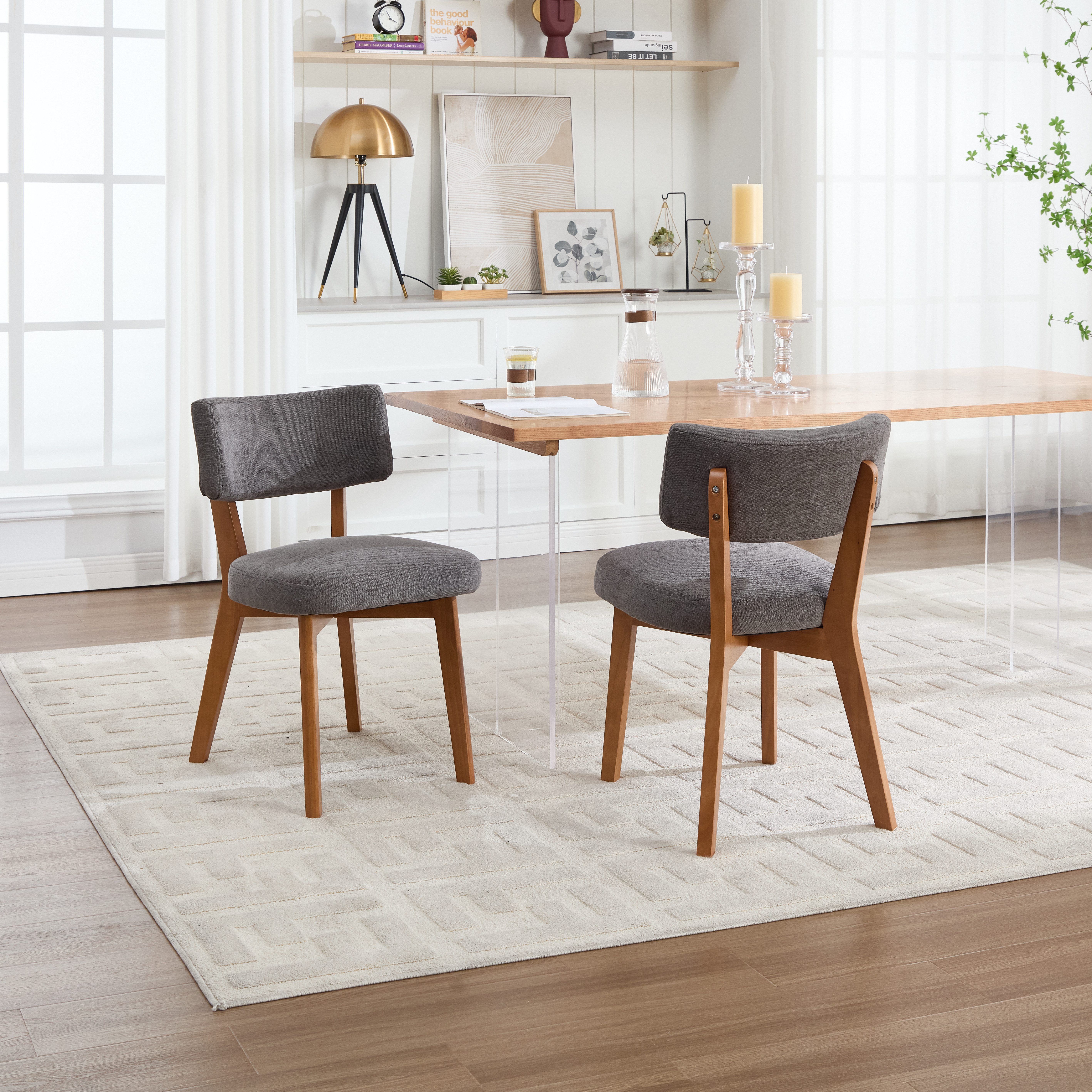 KLAM HOME Esszimmerstuhl Moderne Mid-Century-Stil Esszimmerstuhl Satz von 2, Massivholz Beine Stoff gepolsterten Sitz für Küche,Esszimmer oder Büro