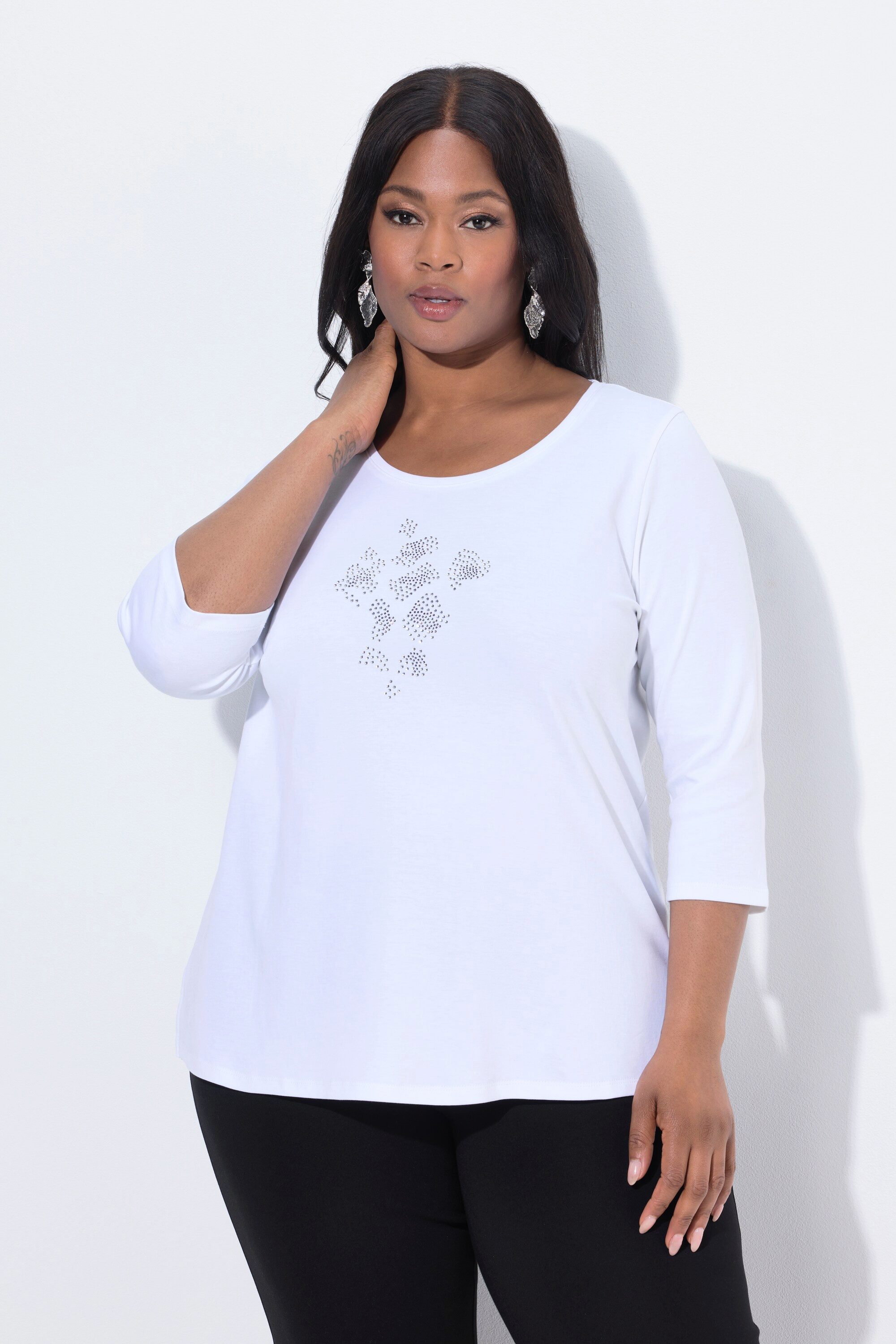 Ulla Popken T-Shirt Shirt Ziersteine A-Linie Rundhals 3/4-Arm