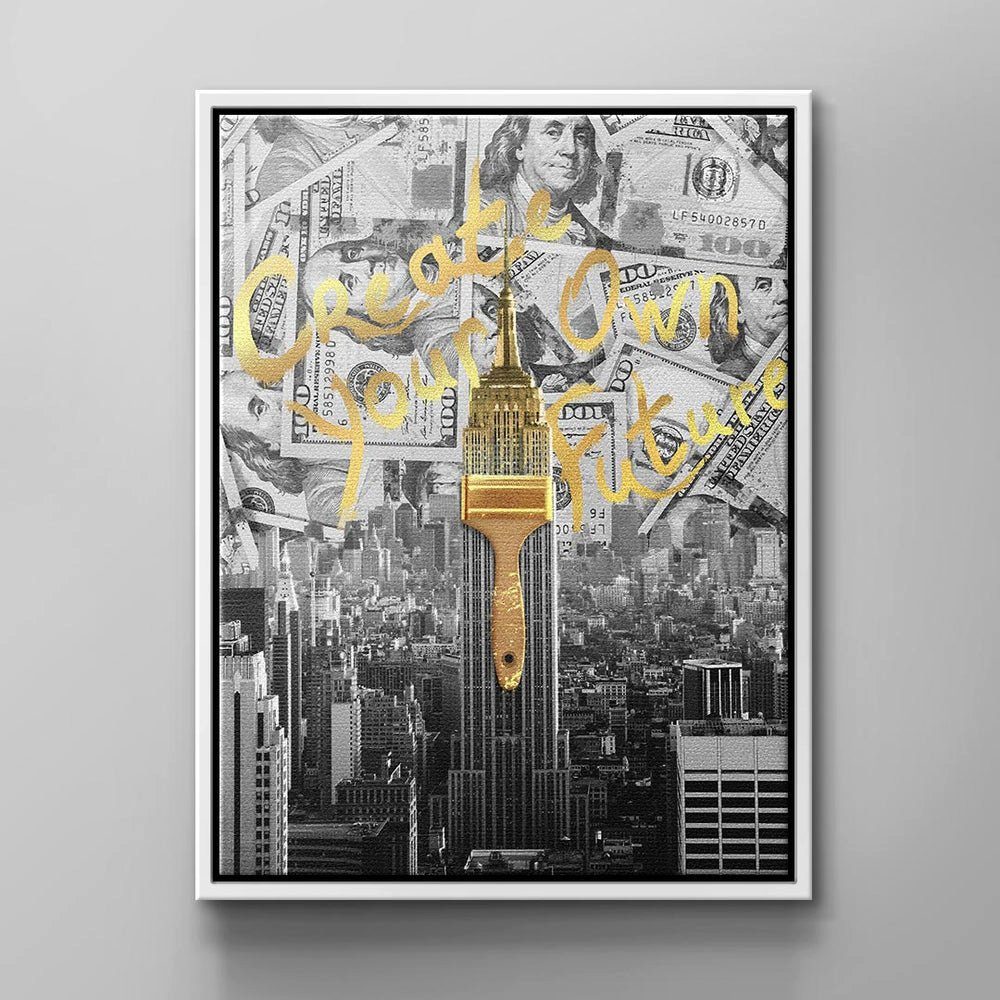 DOTCOMCANVAS® Leinwandbild, State - Erfolgswandbild Empire Building schwarzer Motivation City C New York - Rahmen