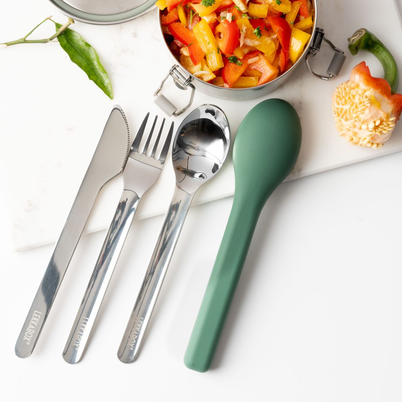 LEKKABOX Besteck-Set Besteck To Go - Reisebesteck mit Etui - Edelstahl Messer Gabel Löffel, 1 Personen, Reisebesteck mit Etui – hygienisch & platzsparend verstaut