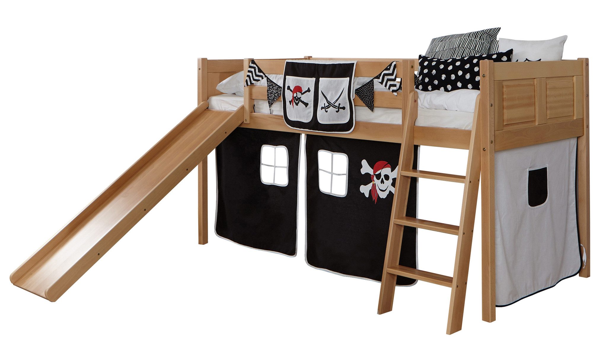 Ticaa Hochbett Rutschbett "Ekki" Country Buche Natur