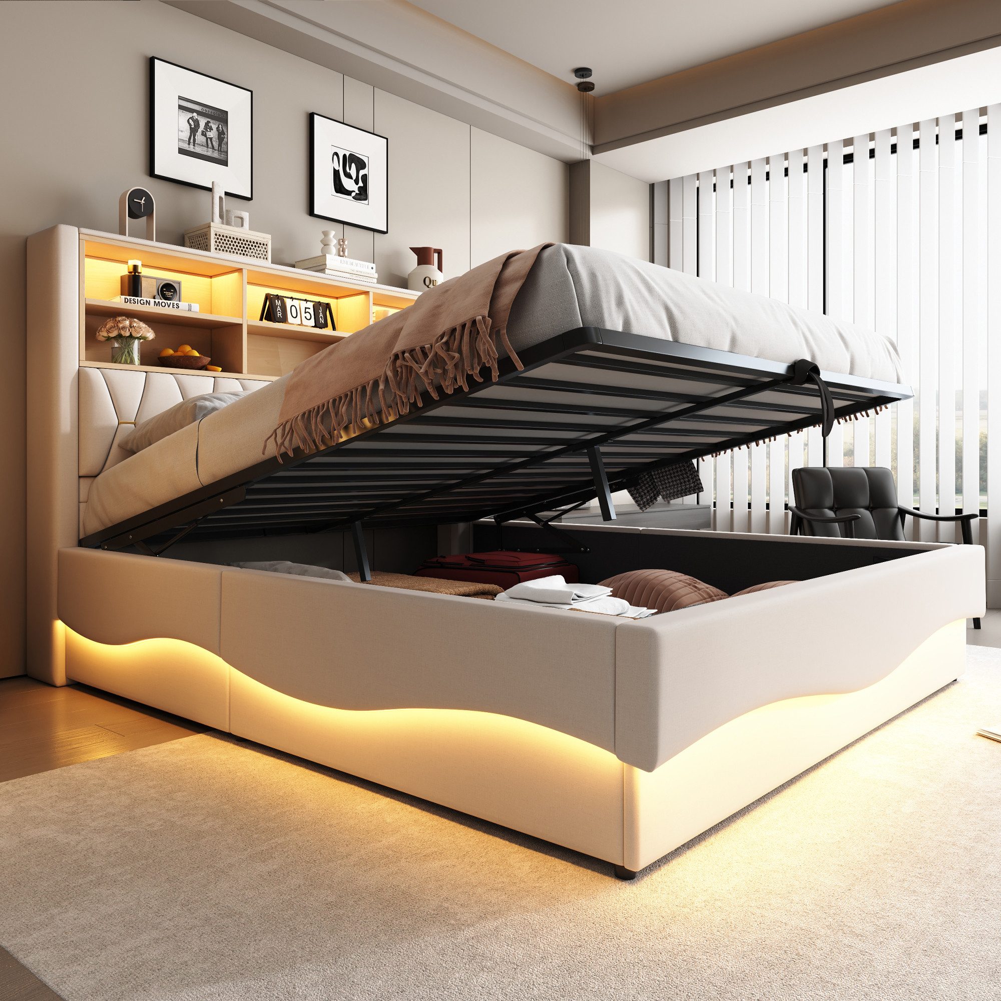 STILVORA Polsterbett 180x200 mit LED-Licht&USB,Jugendbett Doppelbett mit La günstig online kaufen