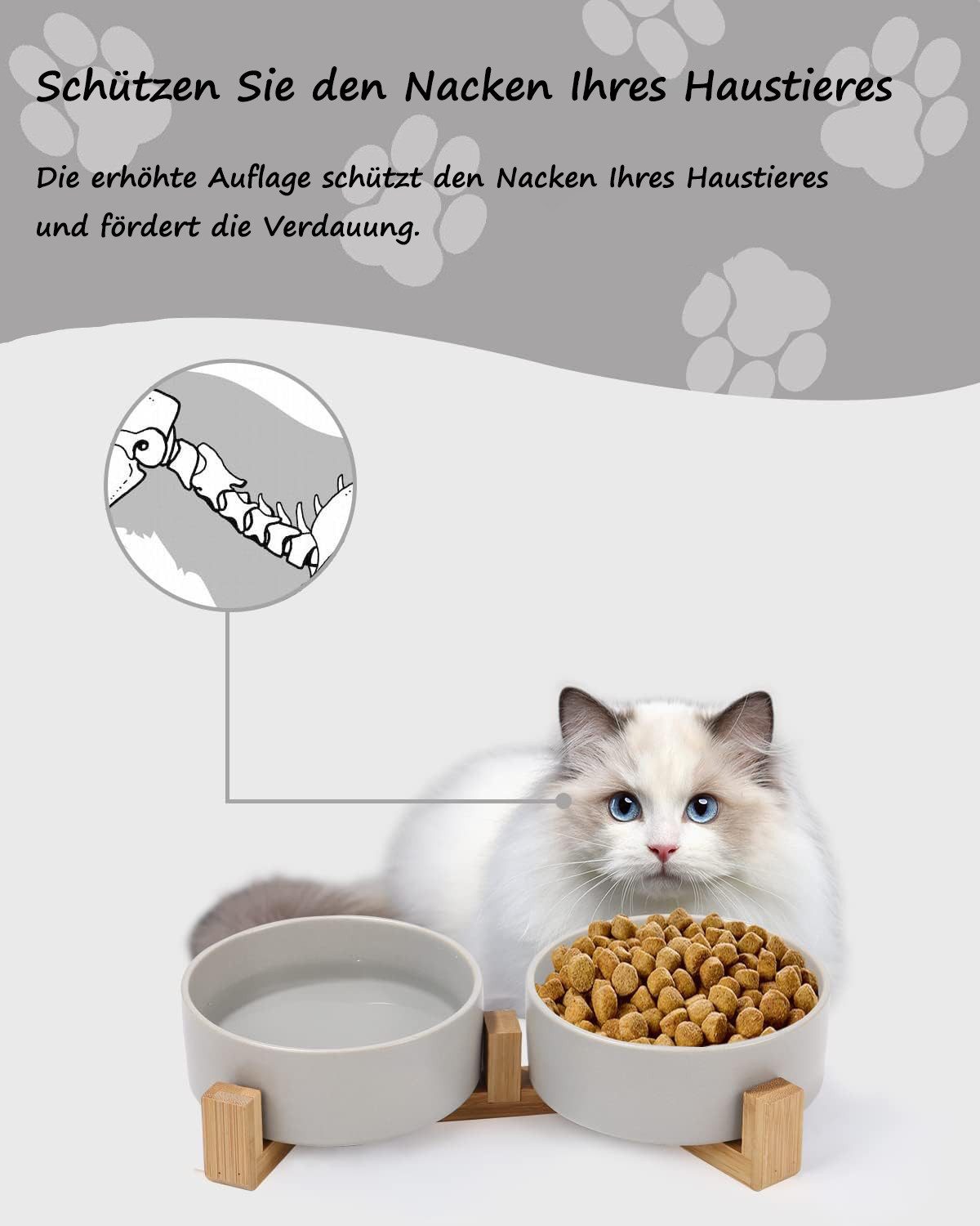 SinLaw Napf-Set 2 Bambus Keramik Schüssel für Katzen und Hunde, Mit Anti-Rutsch-Matte,futterschale katze keramik