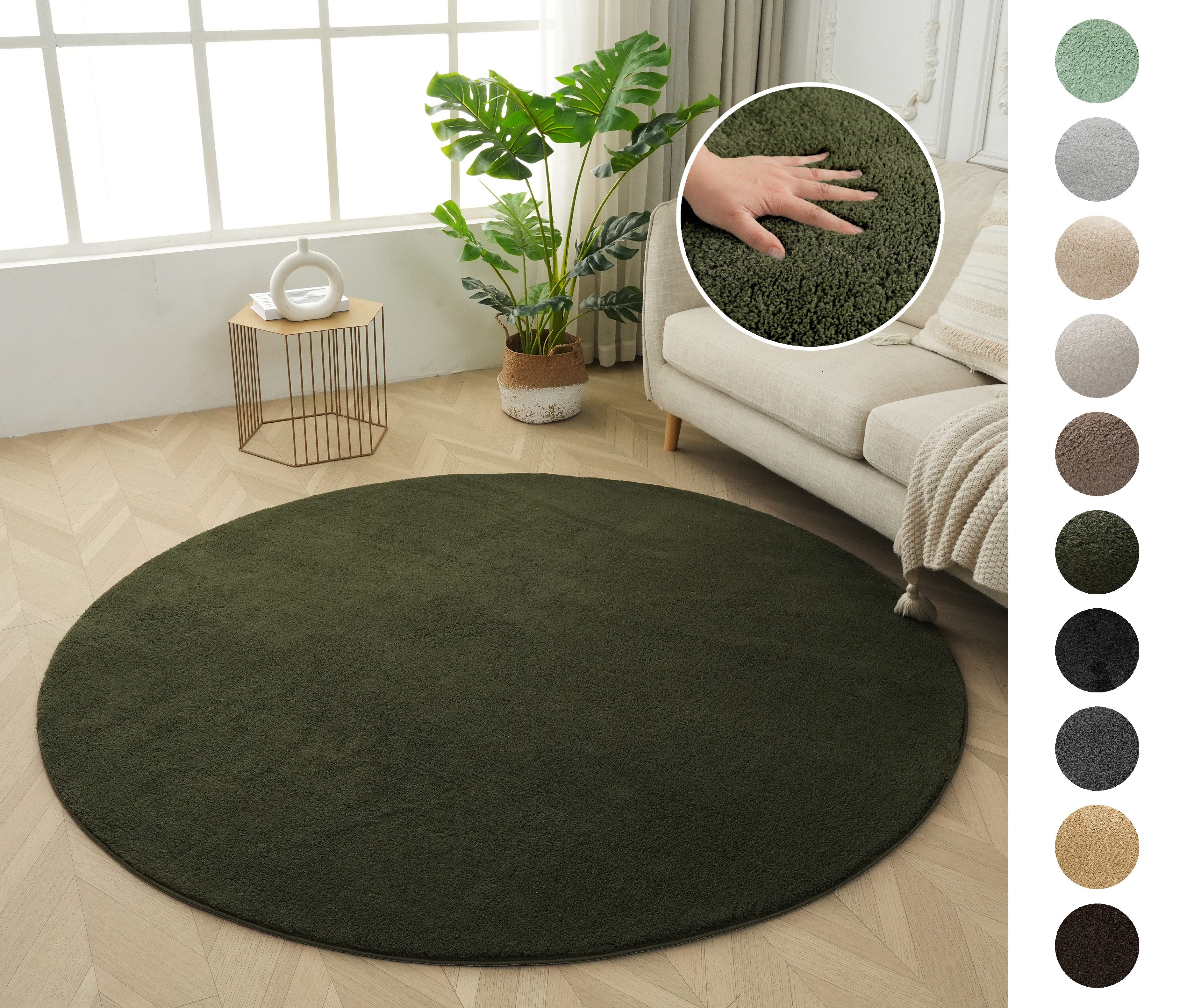 OTTO home Teppich Cali, rund, Höhe: 16 mm, Uni-Farben, kuschelig, & weich, waschbar, Wohnzimmer, Schlafzimmer