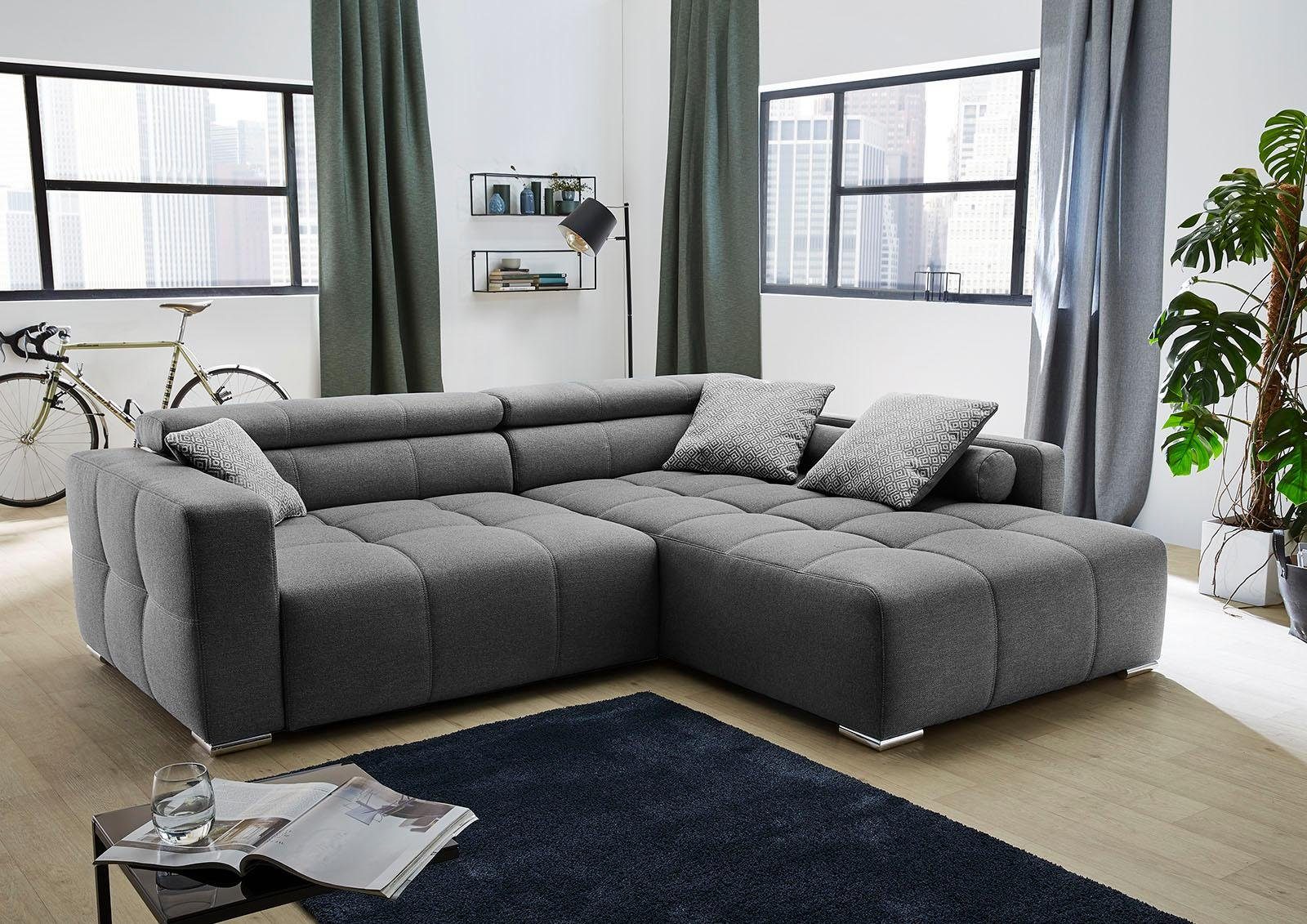 Jockenhöfer Gruppe Ecksofa Salerno L-Form, im Big-Sofa-Style, mit Kopf- bzw. Rückenteilverstellung und Zierkissen