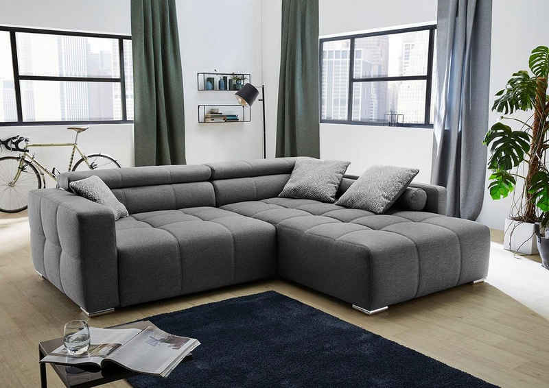 Jockenhöfer Gruppe Ecksofa Salerno, im Big-Sofa-Style, mit Kopf- bzw. Rückenteilverstellung und Zierkissen