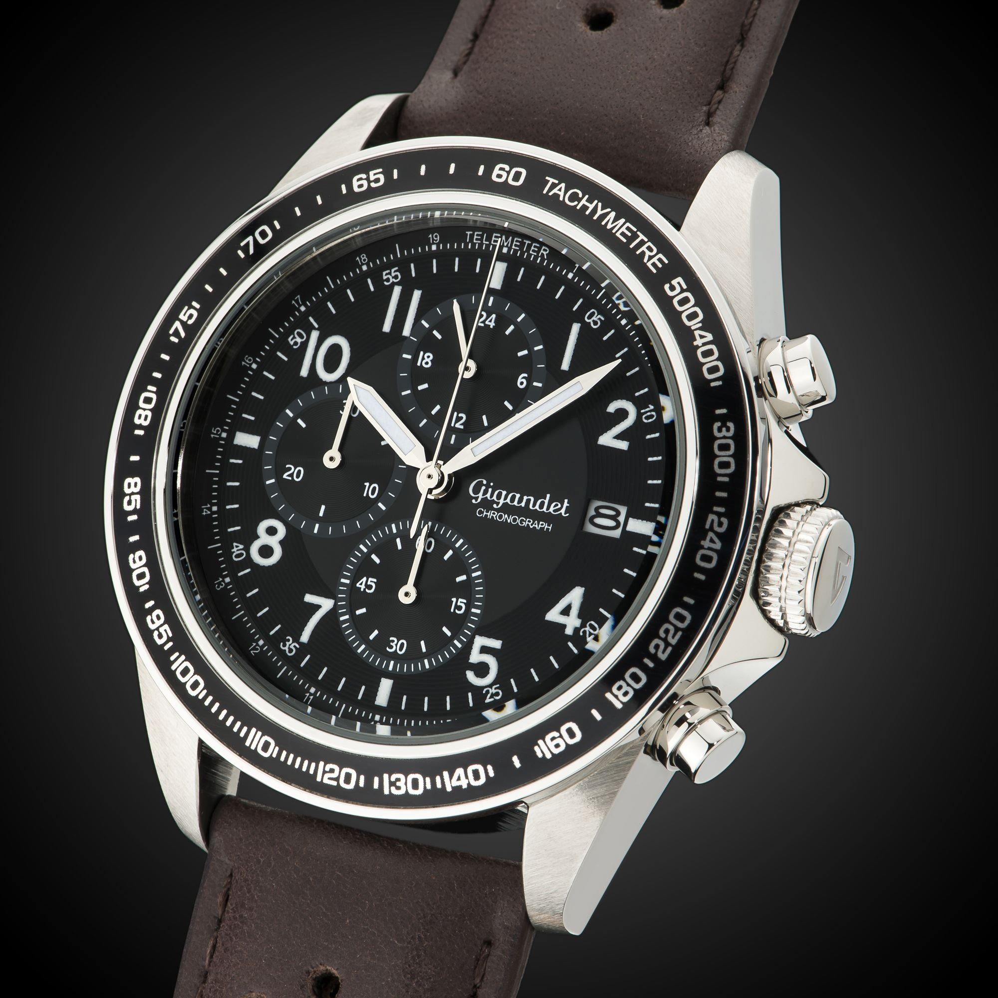Gigandet Chronograph Racetrack, Mineralglas, Chronograph, Datumsanzeige, 24-Std. Anzeige, Tachymeter