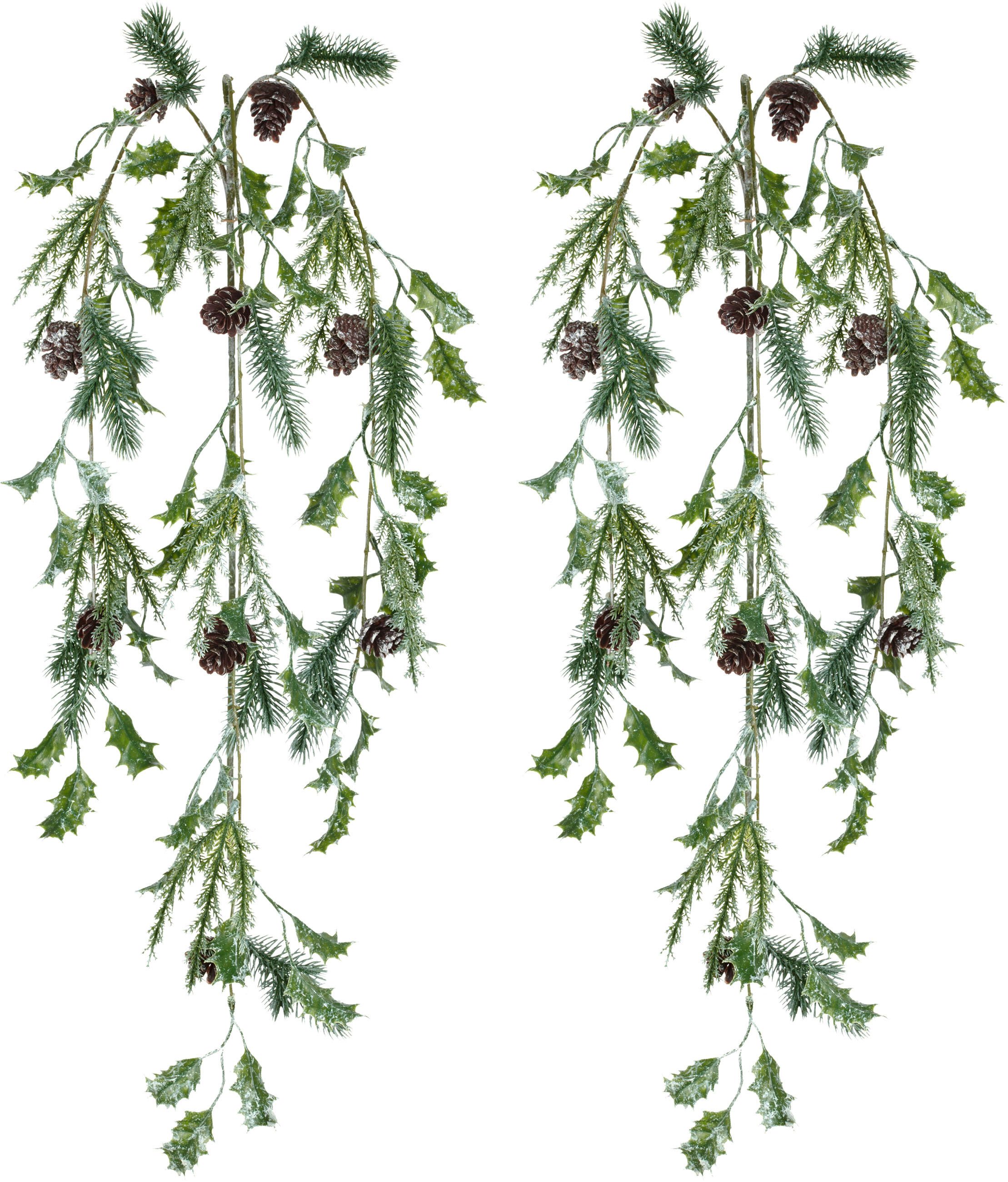 Kunstzweig Hängezweig, Creativ green, Höhe 116 cm, mit Zapfen