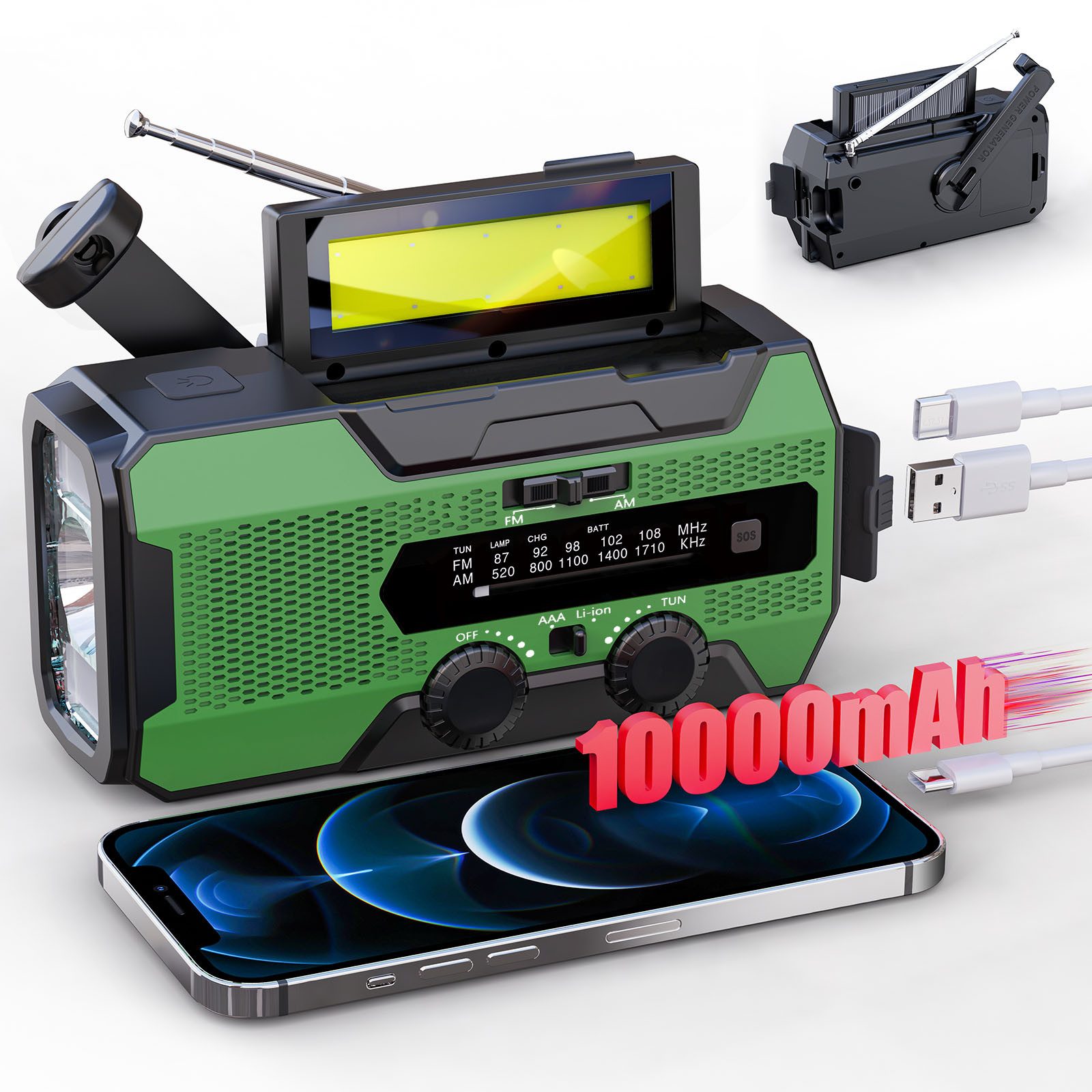 Solarbaby Solar Radio, AM/FM Kurbelradio mit Handy Ladefunktion Notfallradio (SOS Alarm, Leselampe)