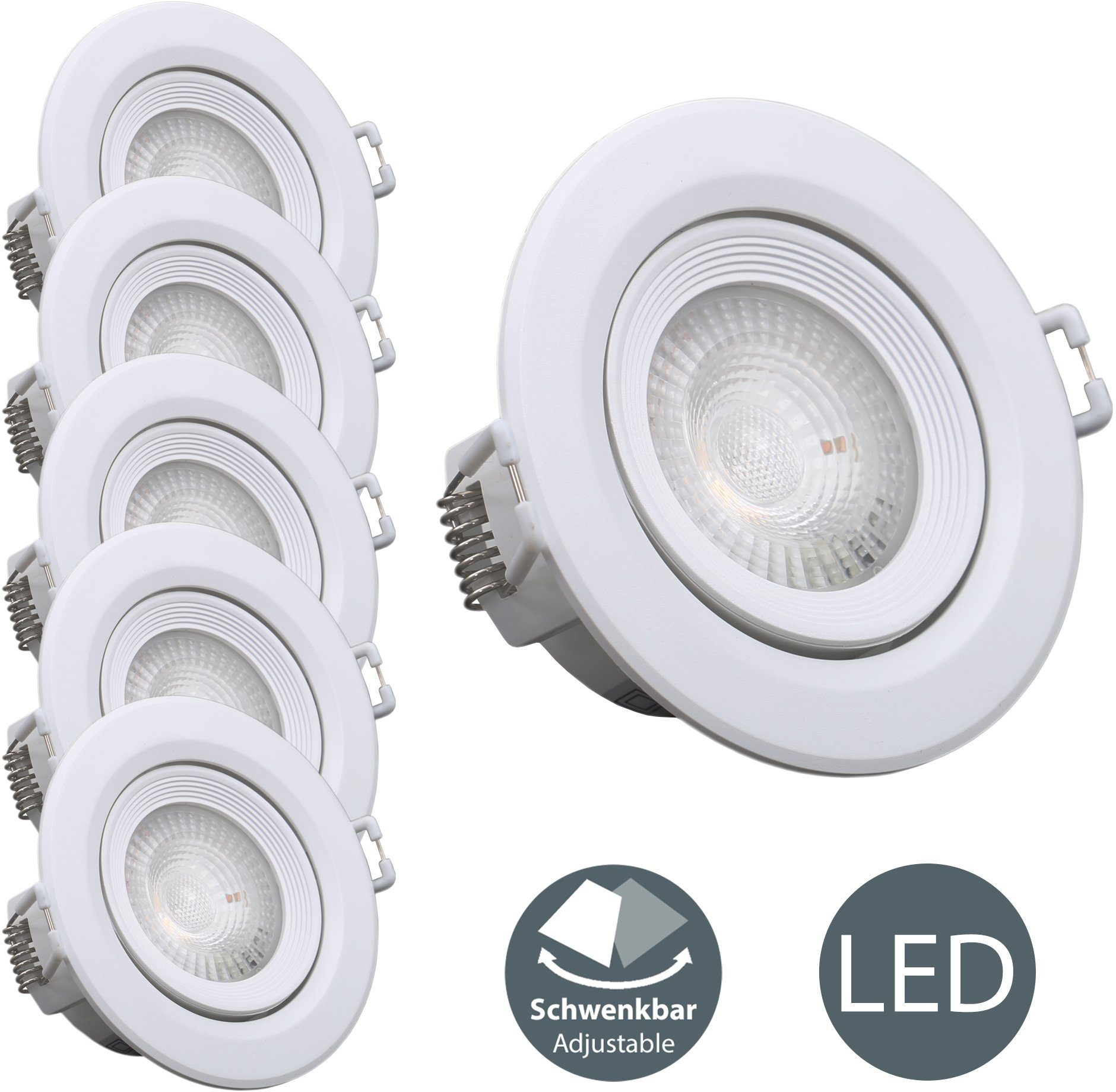 B.K.Licht LED Einbauleuchte, LED fest Einbaustrahler, Warmweiß, Lampen, 230V, Set Einbauspots, 5er ultra-flach, integriert
