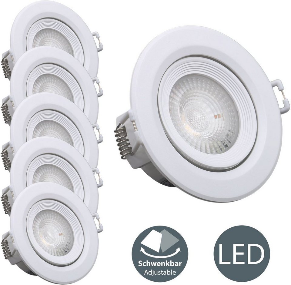 B.K.Licht LED Einbauleuchte, LED fest integriert, Warmweiß, Einbaustrahler,  230V, Einbauspots, Lampen, ultra-flach, 5er Set