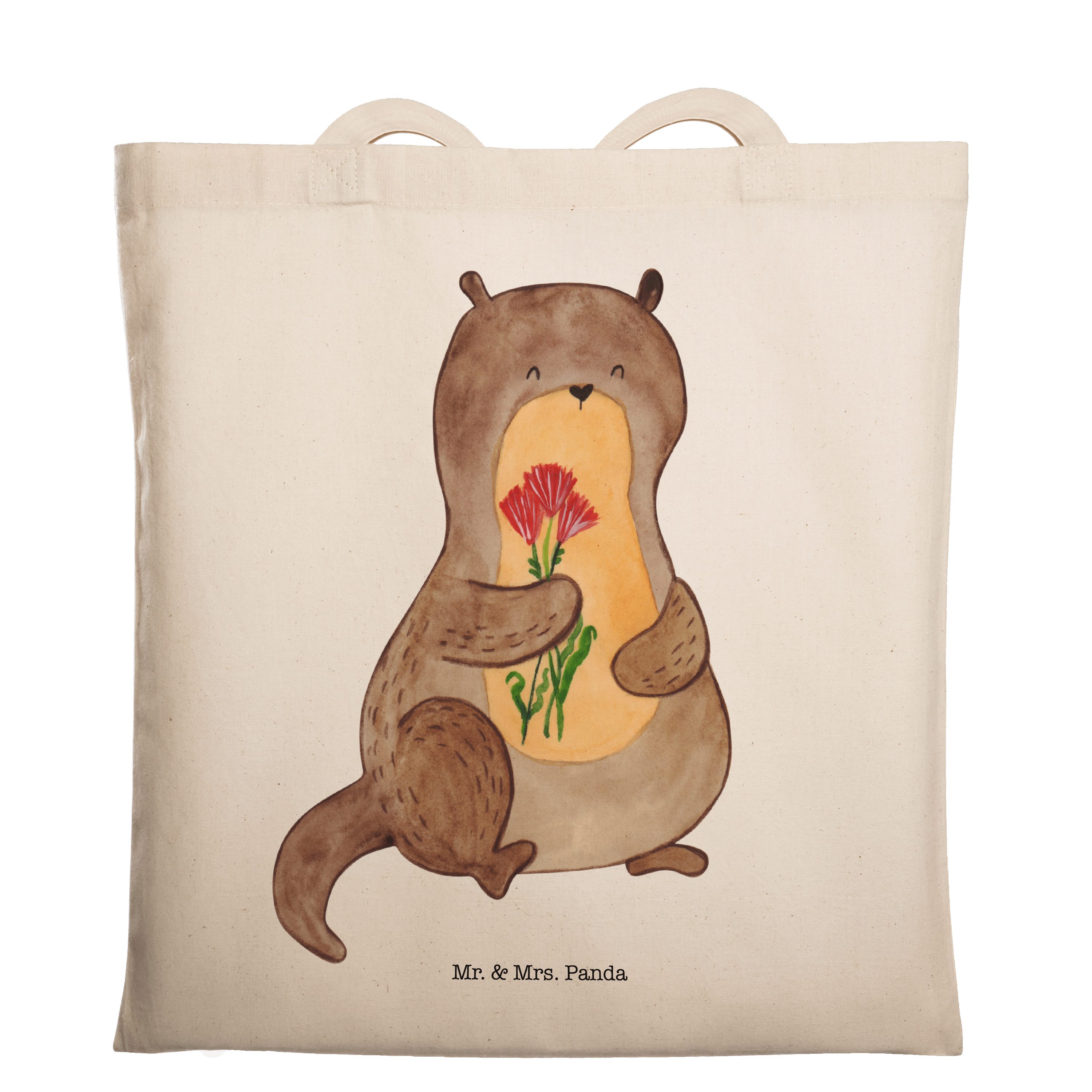 Mr. & Mrs. Panda Tragetasche Otter Blumenstrauß - Transparent - Geschenk, Einkaufstasche, Otter Se (1-tlg)