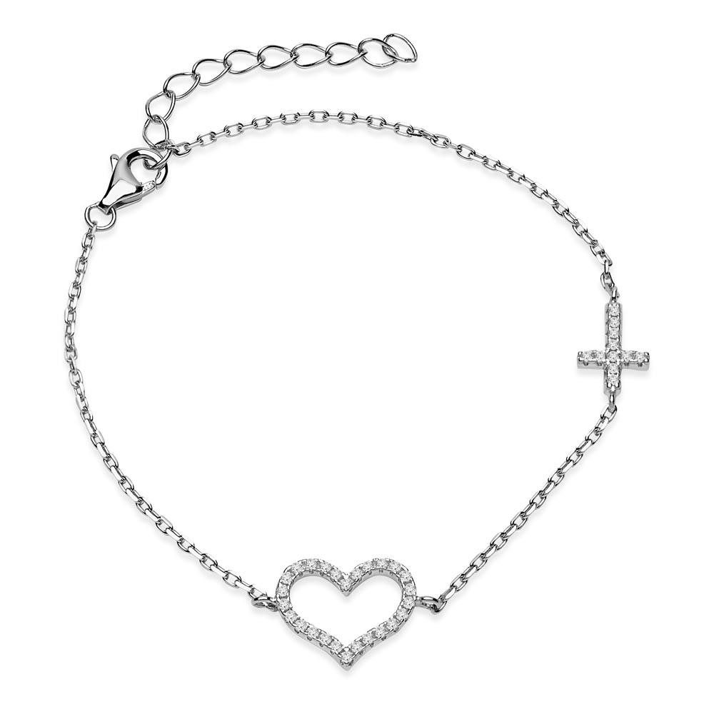 Unique Silberarmband Mit eingearbeitetem Herz und Kreuz Detail mit Zirkonia SB0237