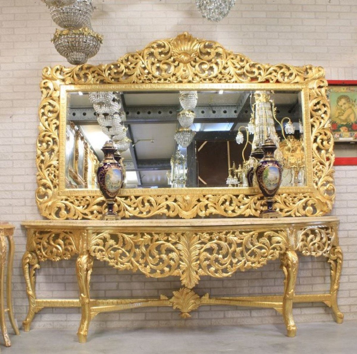 - 150 cm Stil Riesiger H. Wandspiegel Prunkvolle handgefertigter Möbel 210 Gold Barock Barockspiegel Casa Spiegel Antik Barock - x Padrino