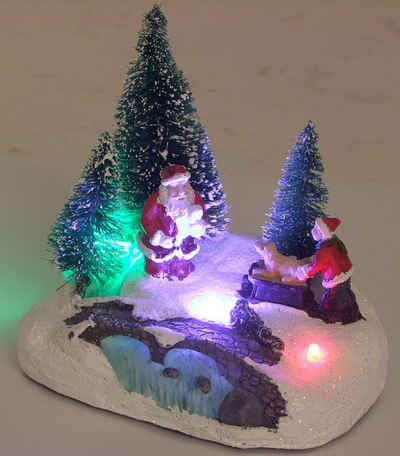 BURI Kugelleuchte Winterlandschaft mit LED-Beleuchtung Weihnachtsdeko Tannenbaum Winter