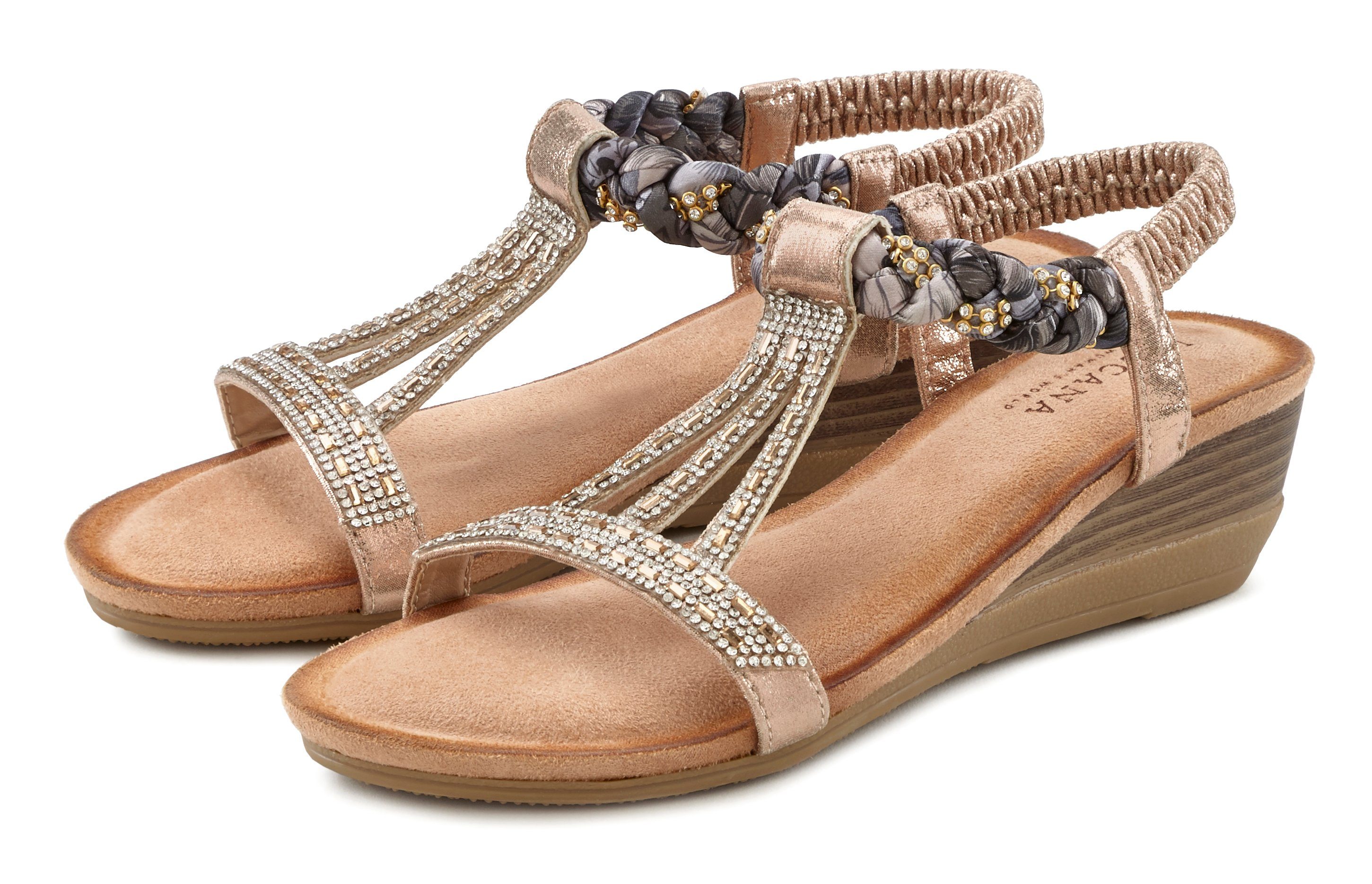 Schmucksteinen Sandale Sandalette, mit Riemen und LASCANA Sommerschuh elastischen