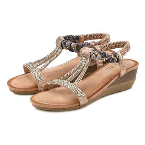 LASCANA Sandalette, Sommerschuh Sandale mit Schmucksteinen, Glitzer, elastische Riemen, Sandalette,Sommerschuh