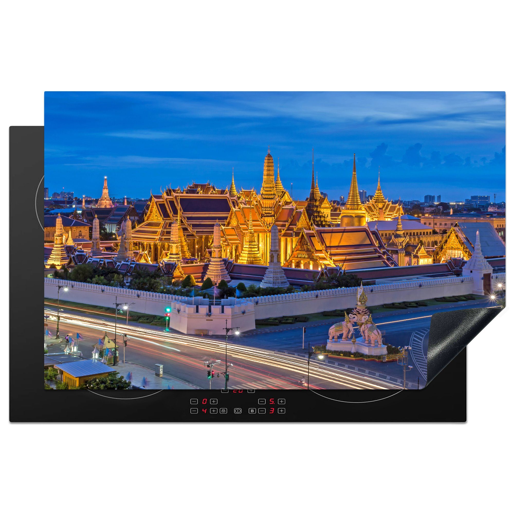 Bangkok MuchoWow 81x52 Nacht, küche, tlg), Induktionskochfeld Palast - Schutz Herdblende-/Abdeckplatte die (1 für Ceranfeldabdeckung cm, - Vinyl,