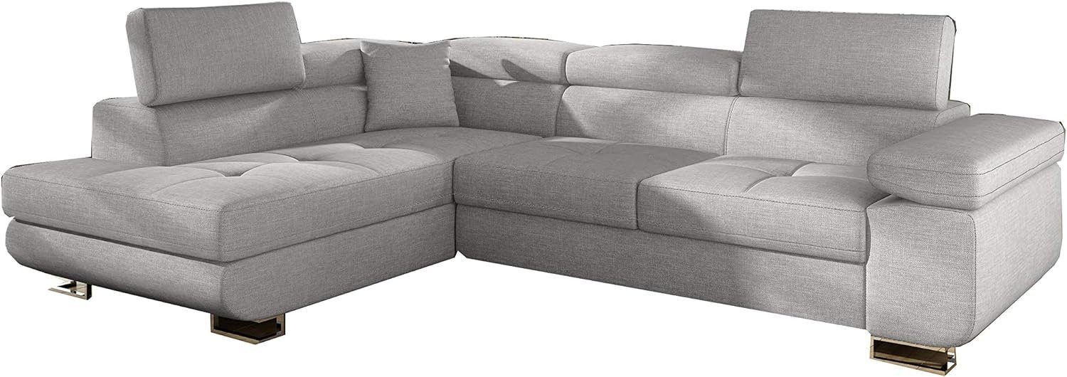 MOEBLO Ecksofa ALESIO, Couch L-Form Polstergarnitur Wohnlandschaft Polstersofa mit mane Couchgranitur, Verstellbaren Kopfstützen, mit Schlaffunktion und Bettkasten Hellgrau (Sawana 21)