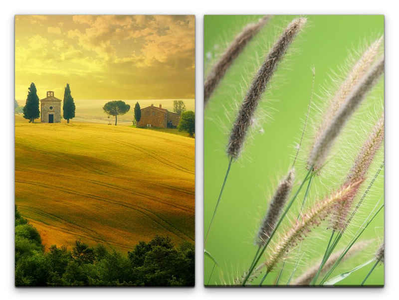 Sinus Art Leinwandbild 2 Bilder je 60x90cm Toskana Italien Mediterran Weizen Natur Entspannend Landschaft