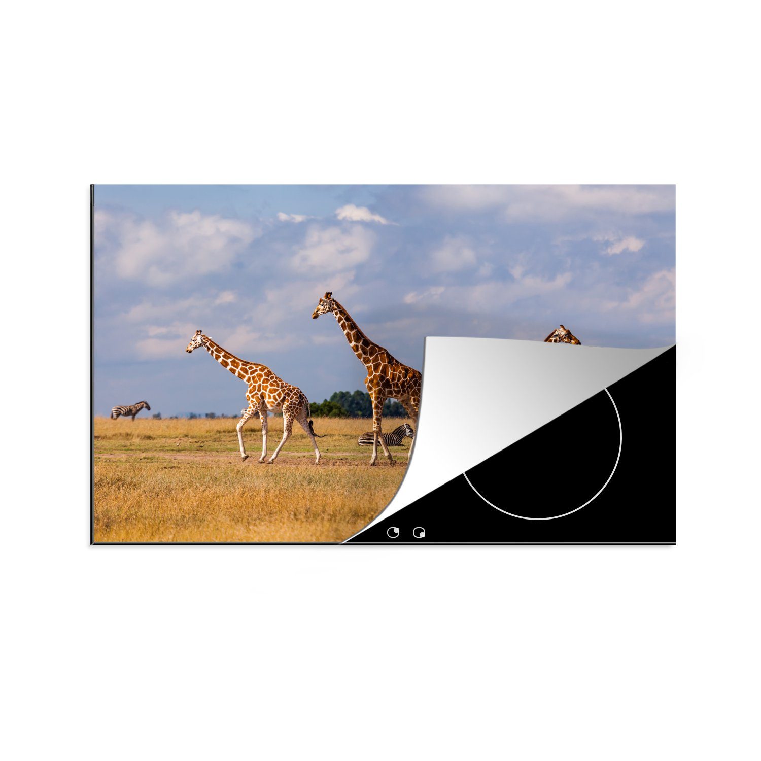 Induktionskochfeld (1 Schutz Giraffen Herdblende-/Abdeckplatte in 81x52 die Ceranfeldabdeckung tlg), Vinyl, küche, cm, MuchoWow für Kenia,