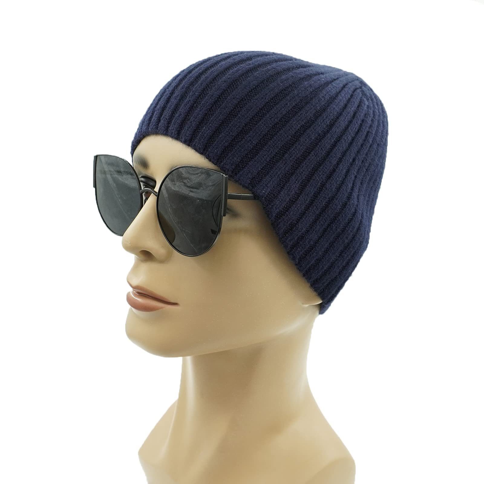 Winter für Men's Beanie Beanie-Mütze Cuffed Hat, Jungen/Freundin/Alteren Strickmütze POCHUMIDUU Thermal Merino Marineblau Hat, Winter-Strickmütze Frauen für Plain (1-St., Hat) für Männer, Geschenke