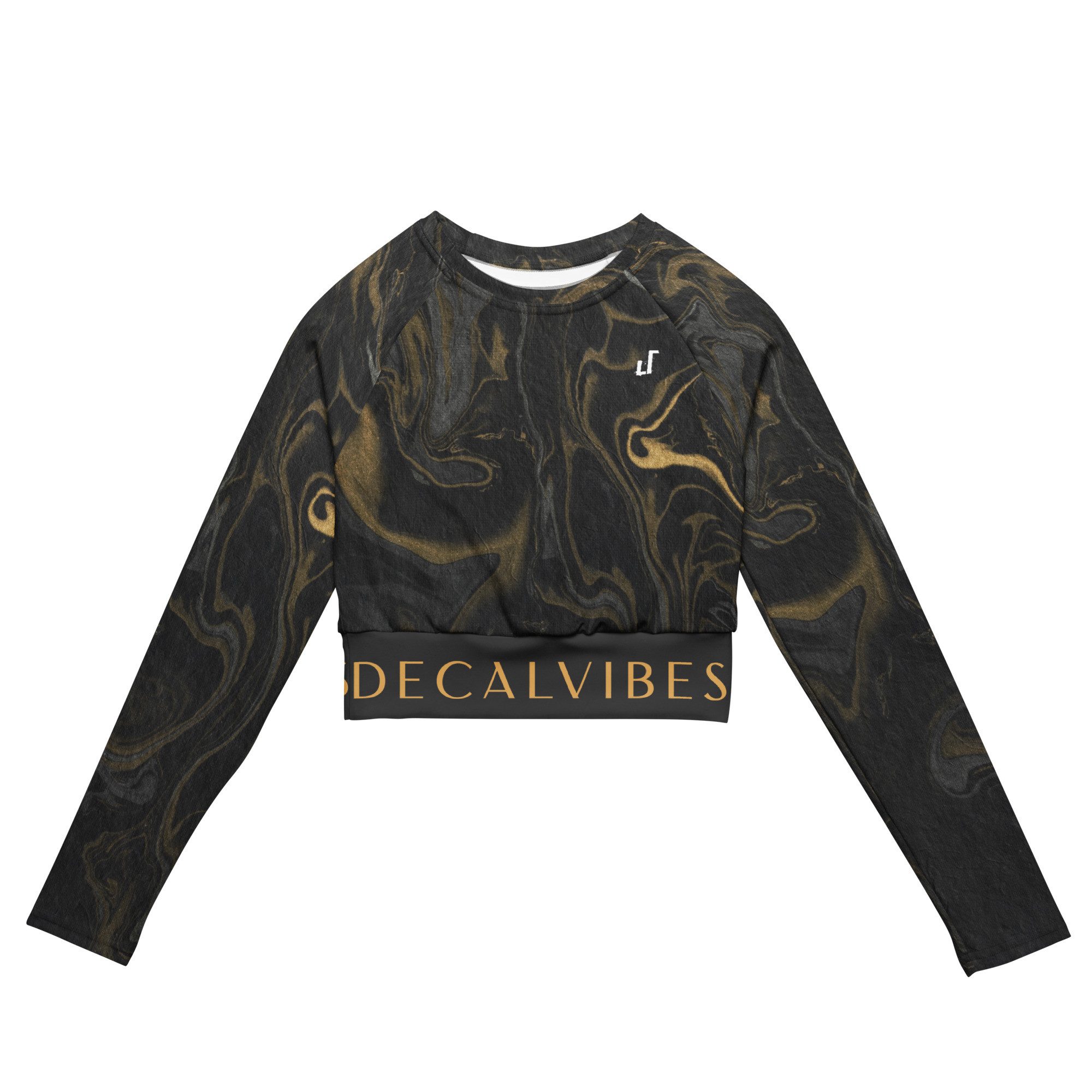DECALVIBES Crop-Top Crop Top mit langen Ärmeln Ultimate Liquid Color Gold & Black UPF 50+, lange Raglanärmel, Crop-Schnitt, recyceltes Material