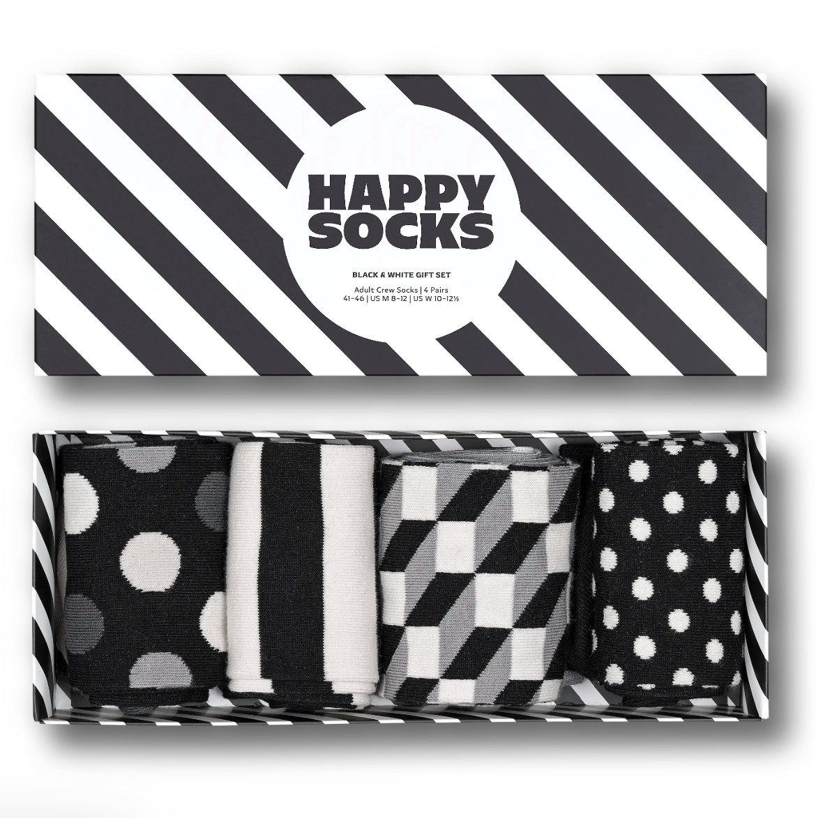 Happy Socks Freizeitsocken 4er Pack (41-46) Baumwoll Socken mit Motiv Classic Black Socks