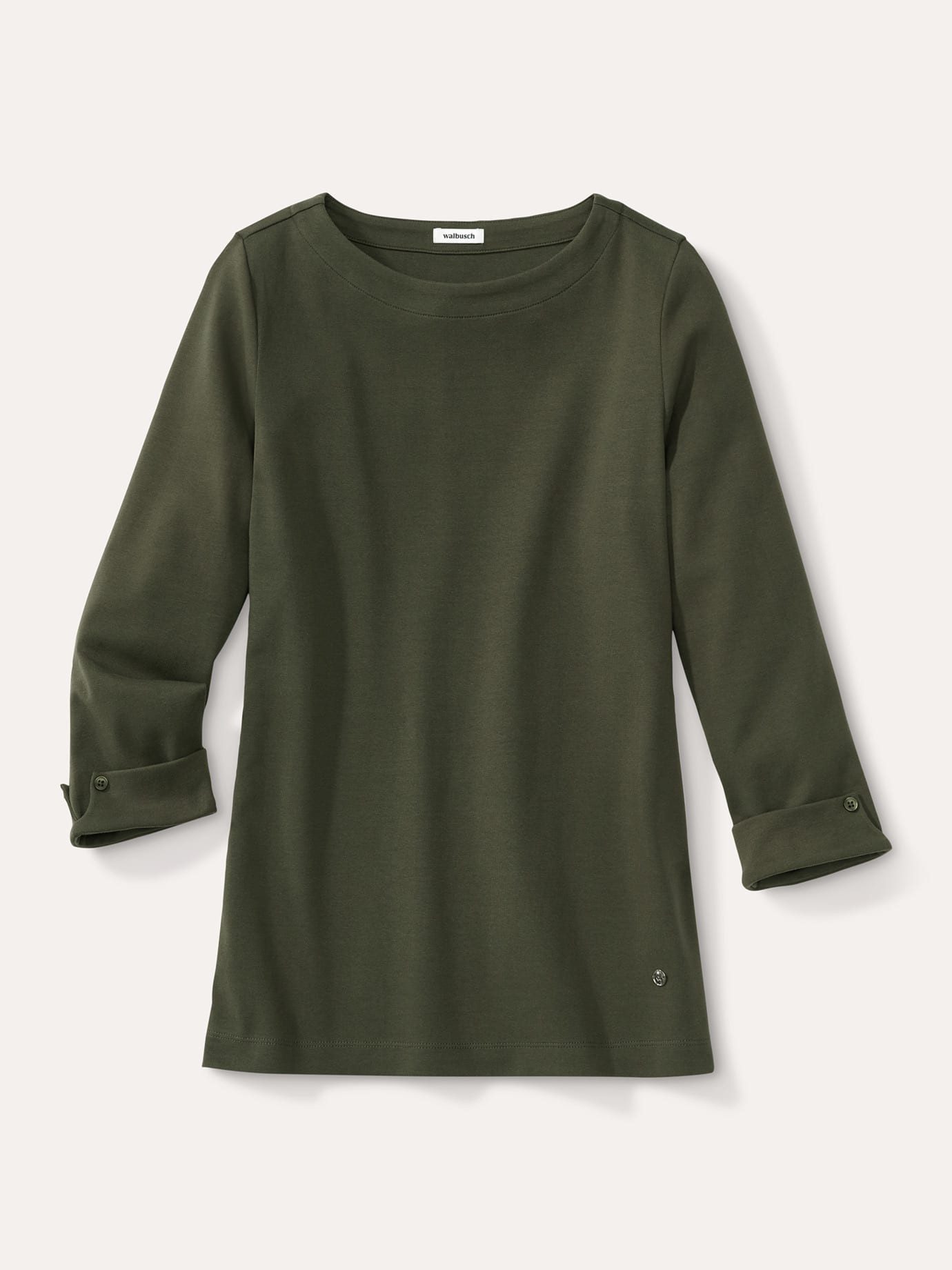 Walbusch T-Shirt Damen Baumwollshirt Softrib U-Boot-Ausschnitt 3/4-Arm mit Knopfdetail Kurzarm, modern, pflegeleicht – Bild 2 von 4