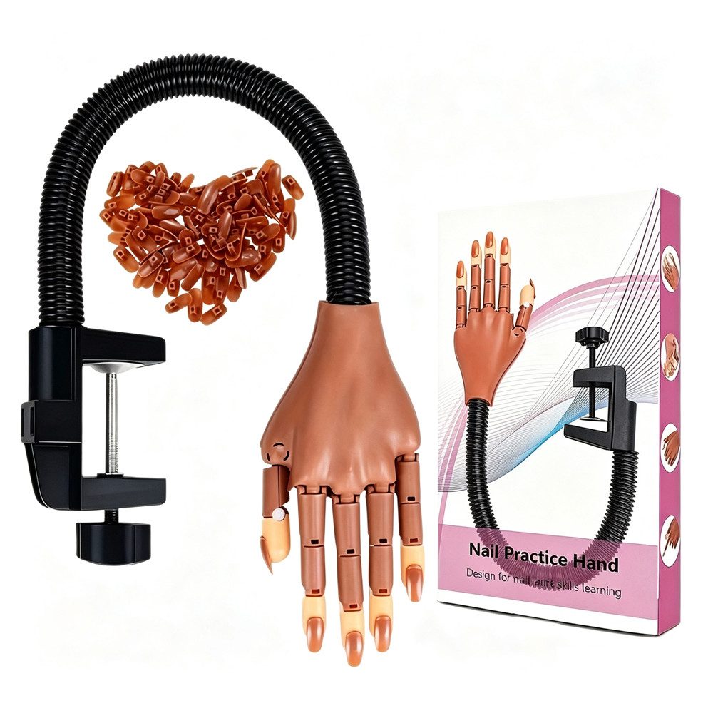 AFKSMILE Nageldesign Zubehör Silikon Übungshand für Nageldesign: Flexible Übungshand für Anfänger, Professionelle Nagel Hand mit 100 Stück Nagelspitzen für DIY Maniküre