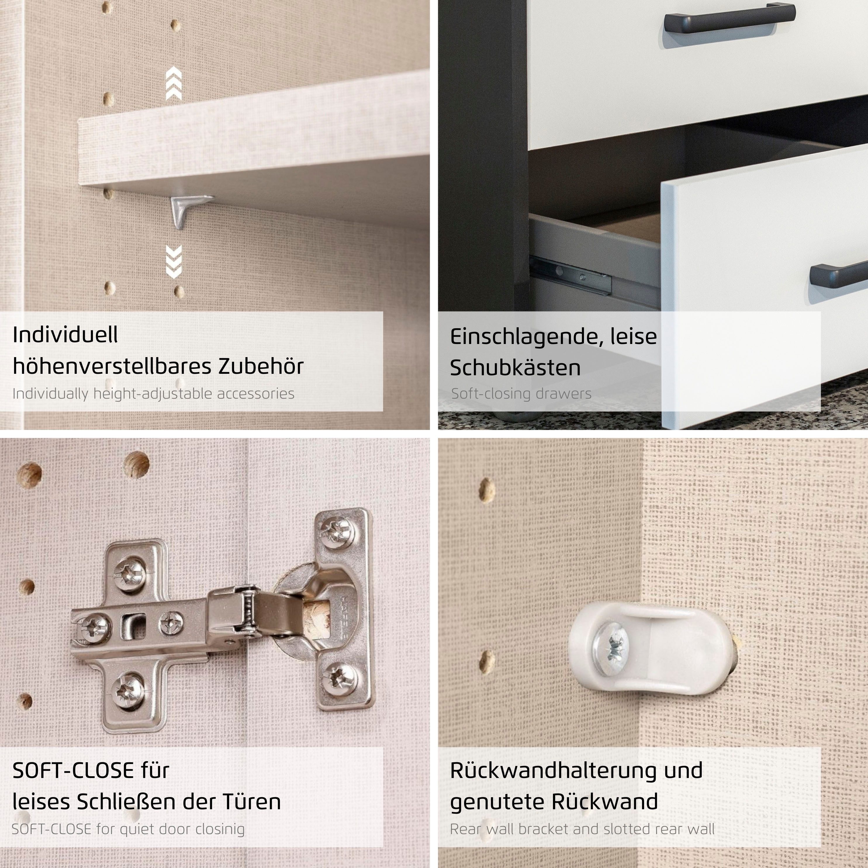 rauch Kleiderschrank Kleiderschrank Schrank Garderobe Wäscheschrank Ankleide KREFELD (Breiten: 136/181 cm, Höhe: 199 cm) farblich abgesetzte Spiegelumrandung, Griffstangen MADE IN GERMANY