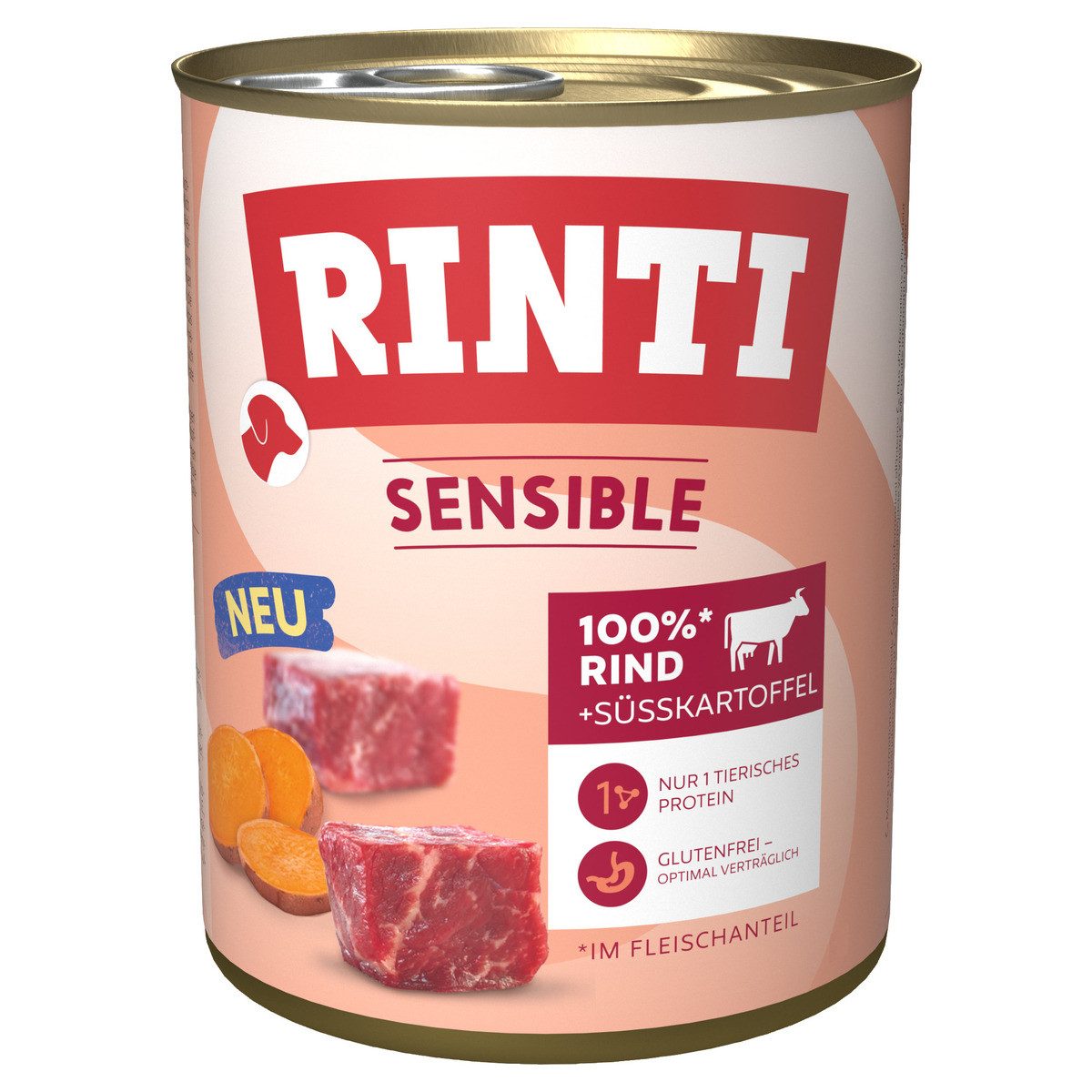 Rinti Sensible mit Rind + Süßkartoffel 800 g - 6 Stück, Nassfutter für: Hund