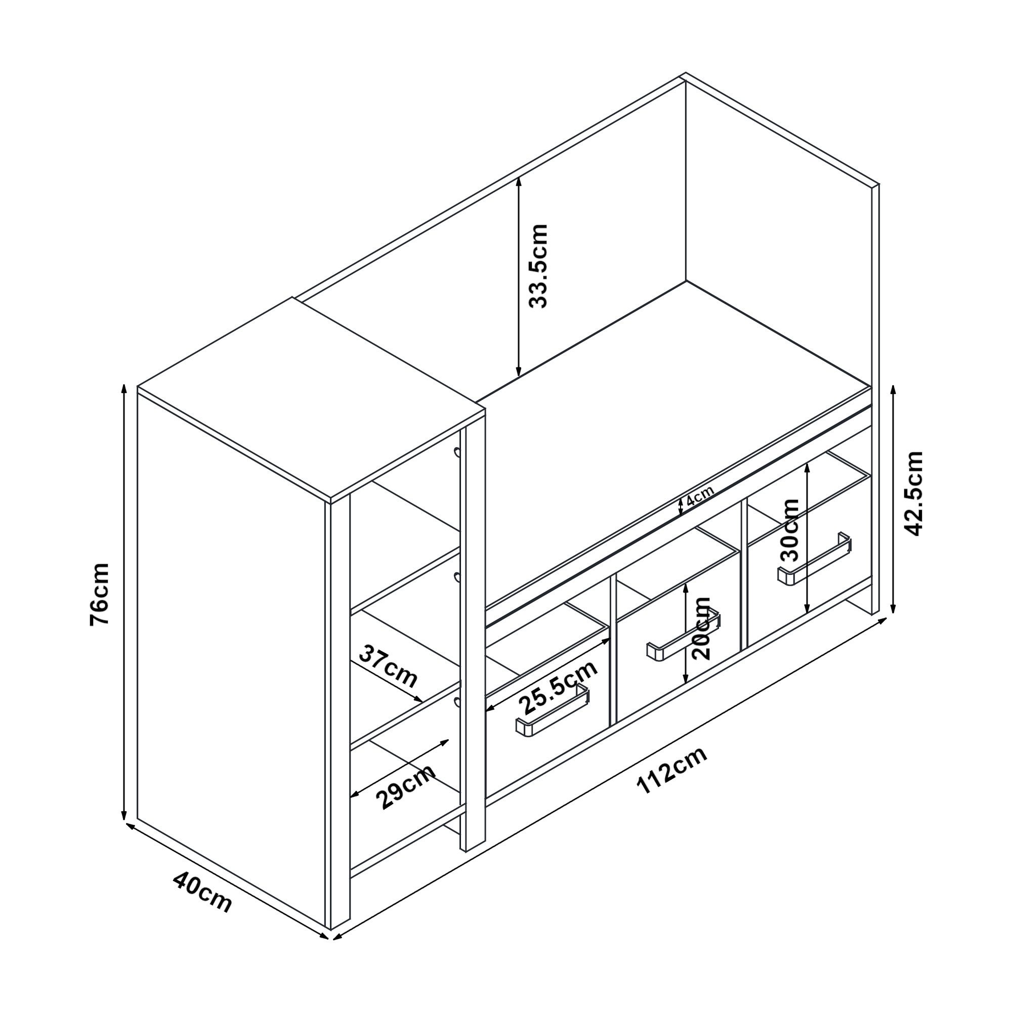 en.casa Sitzbank, mit Regal für Kinder »Høylandet« 76x112x40 cm Weiß/Grau